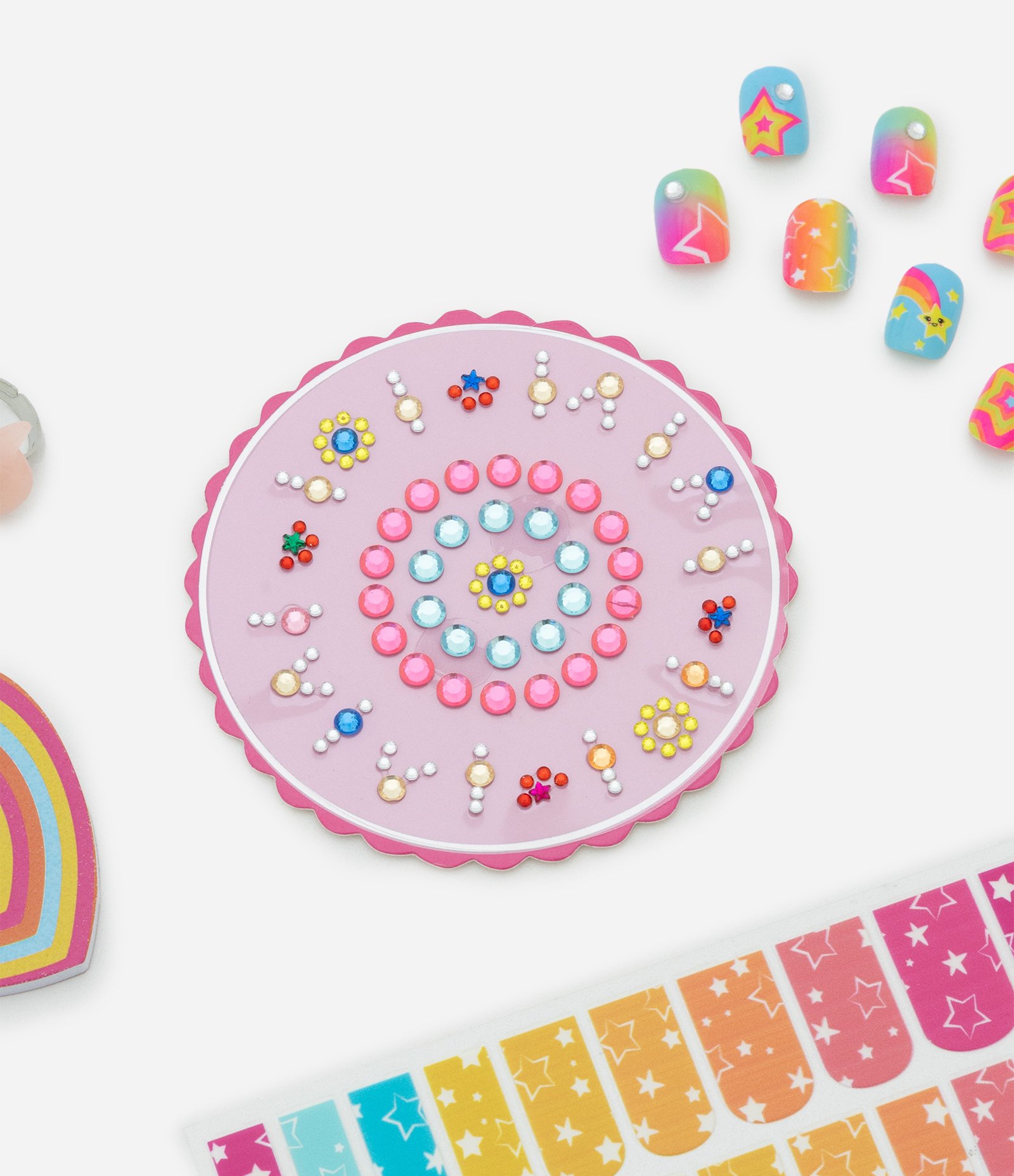 Kit 12 Unhas Postiças 20 Adesivos de Unhas + 1 Cartela de Adesivos + 1 Lixa + 1 Anel Alchemia Multicores 4