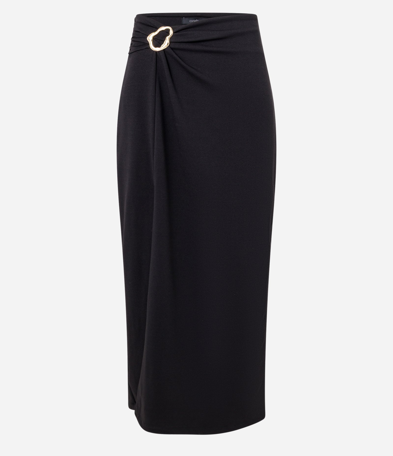 Saia Reta Midi com Fivela Metalizada com Efeito Martelado Preto 5