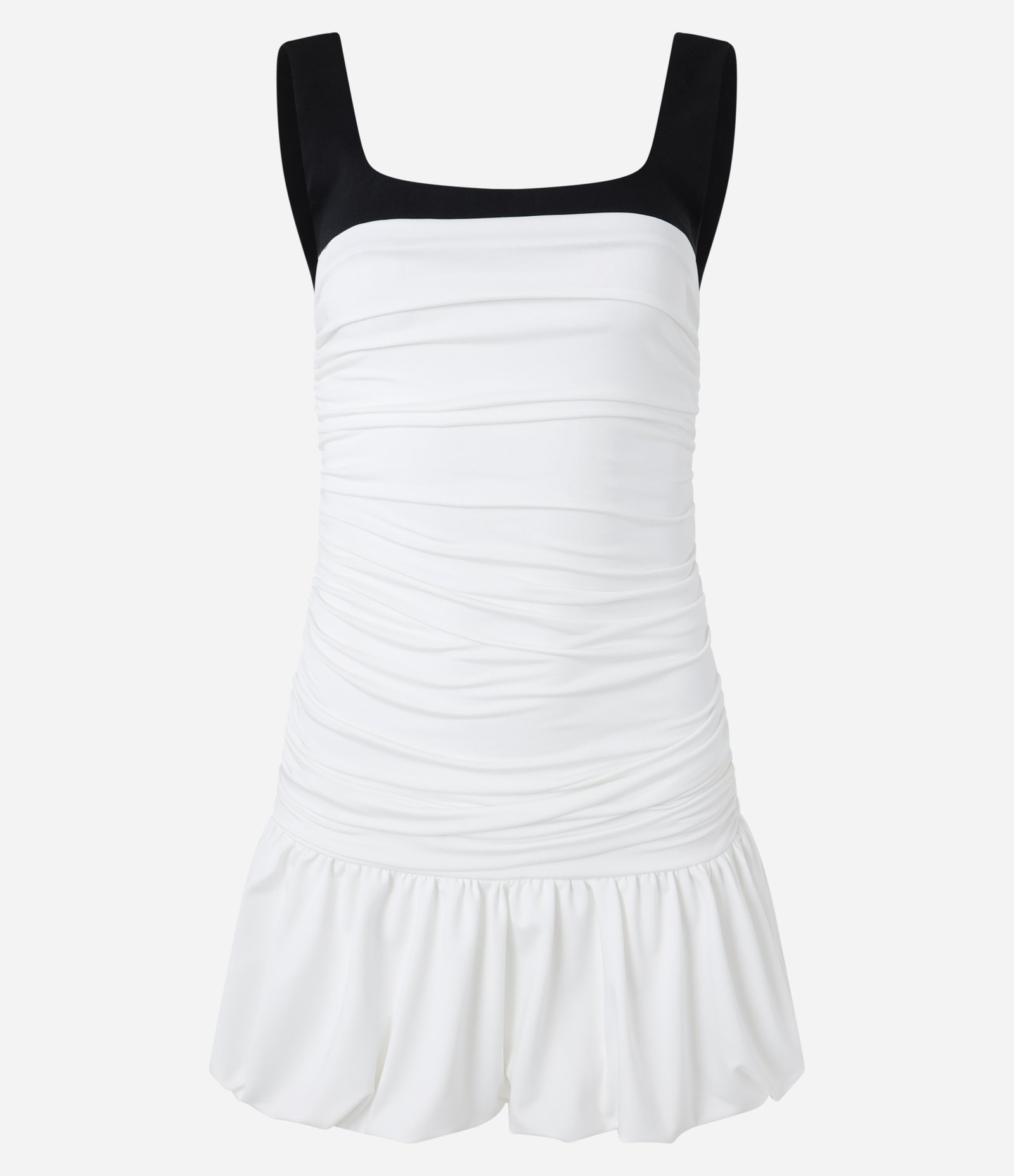Vestido Balonê Curto em Helanca com Drapeado e Alça Contrastante Branco 4