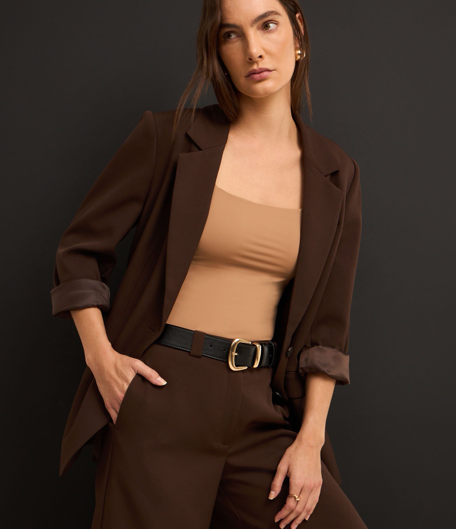 Blusa em Poliamida com Decote Quadrado Bege 5