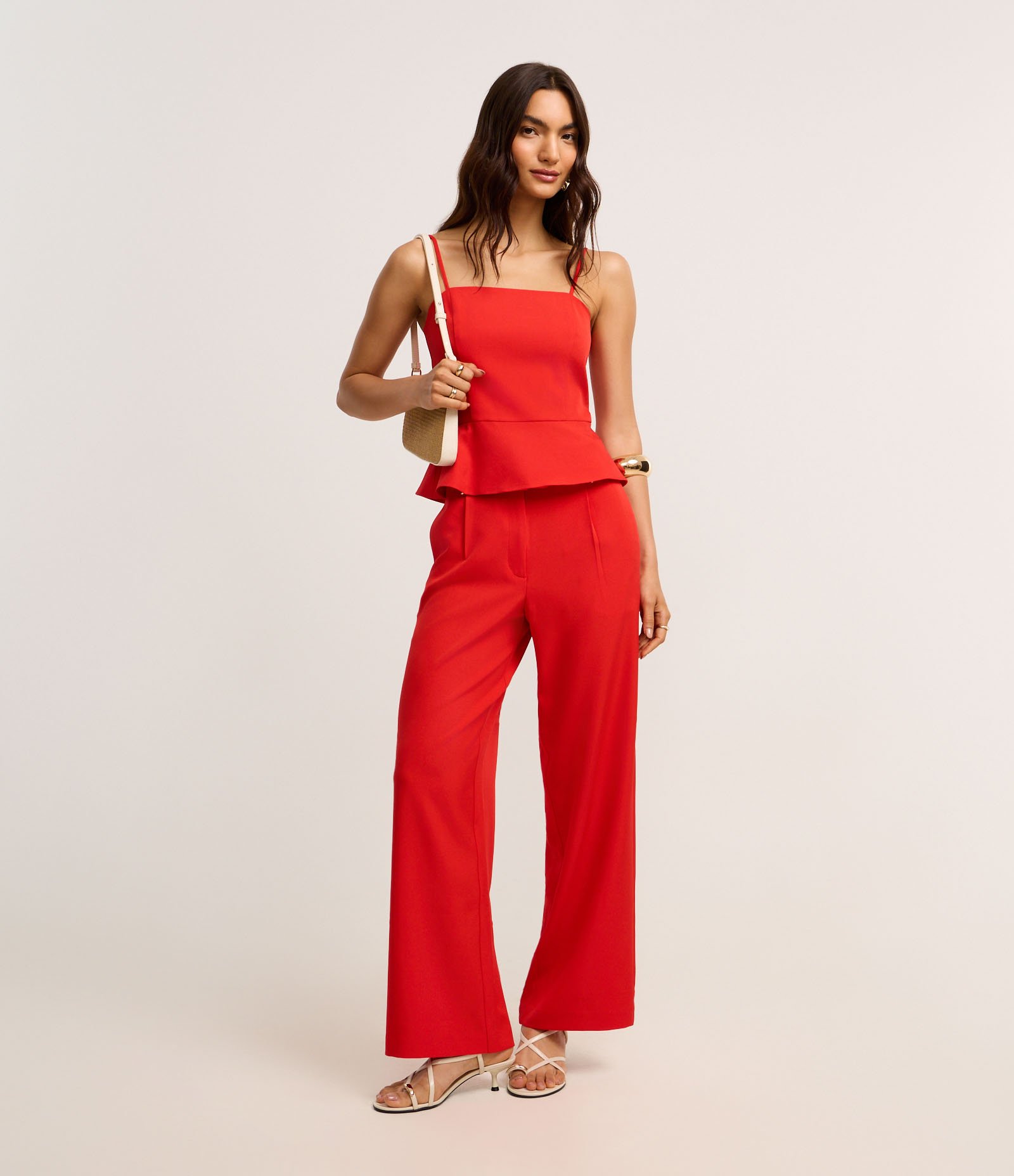 Blusa Peplum Alfaiatada em Twill com Alcinhas Vermelho 2