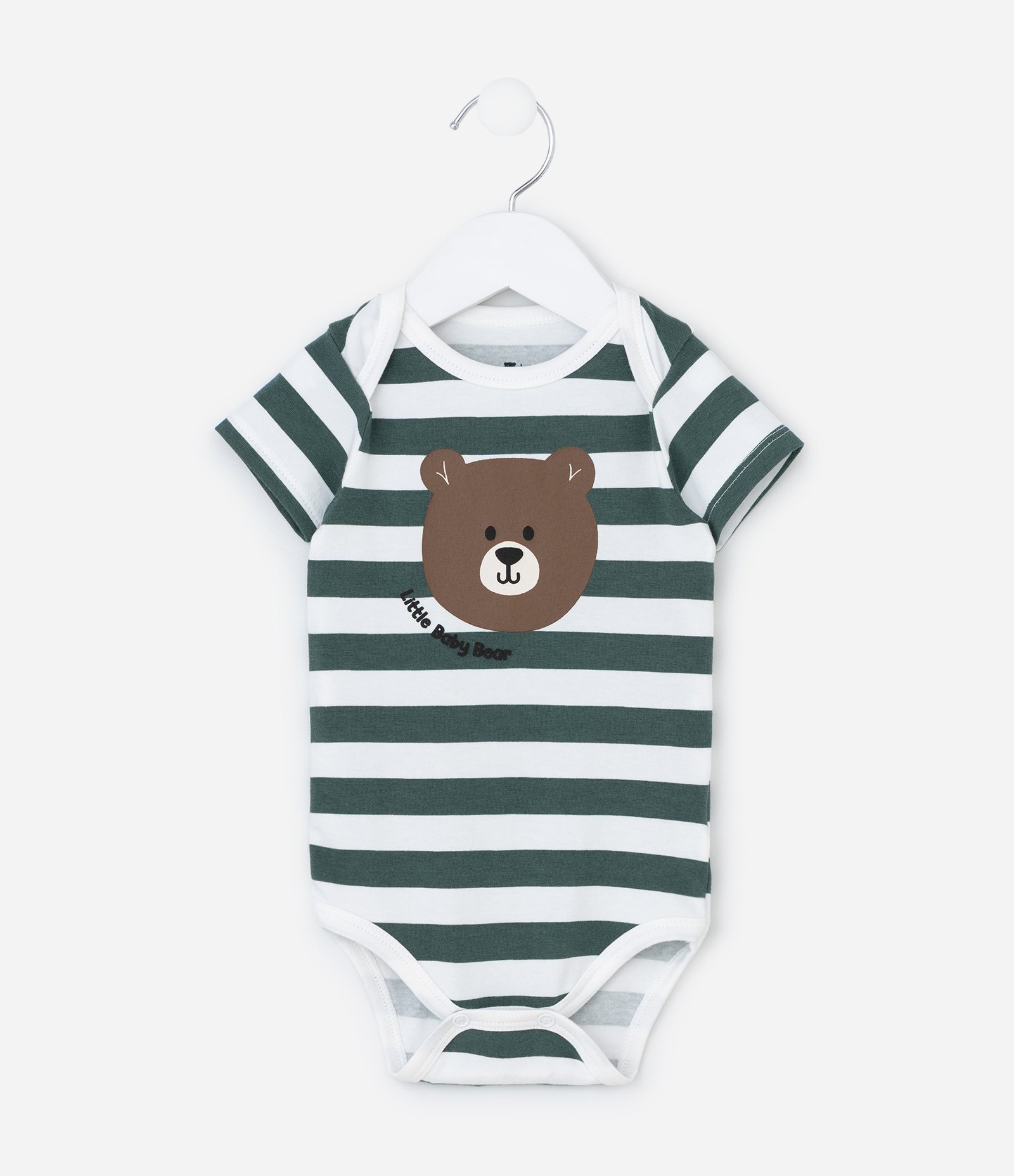 Body Infantil com Estampa Urso e Listras - Tam 0 a 18 meses. Branco/Verde 1