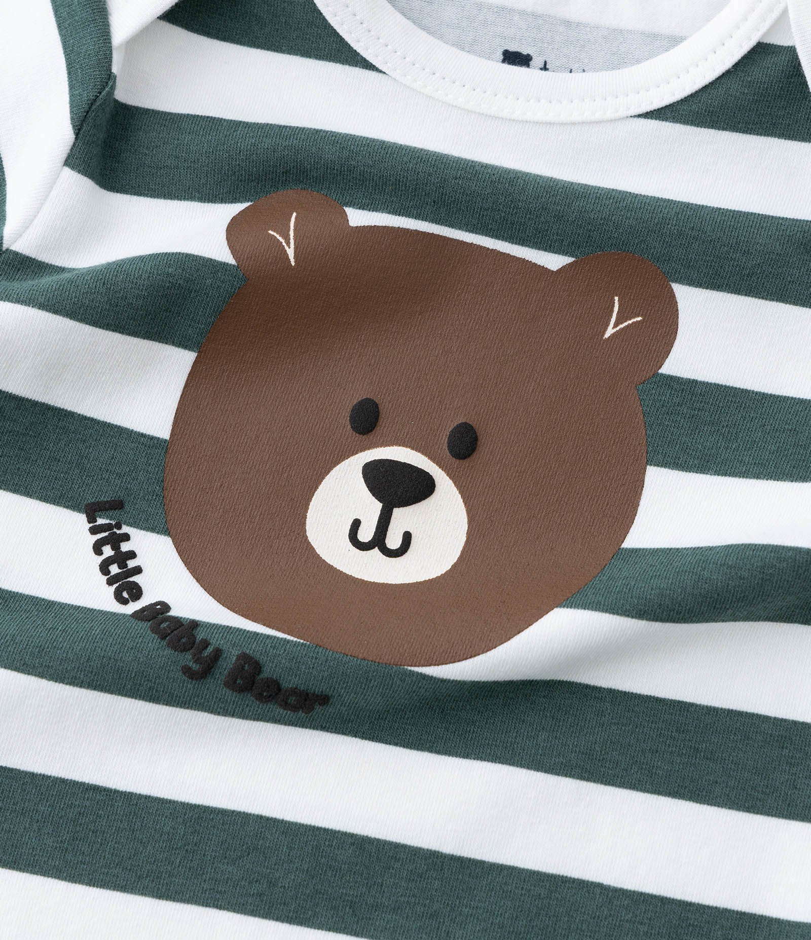 Body Infantil com Estampa Urso e Listras - Tam 0 a 18 meses. Branco/Verde 6