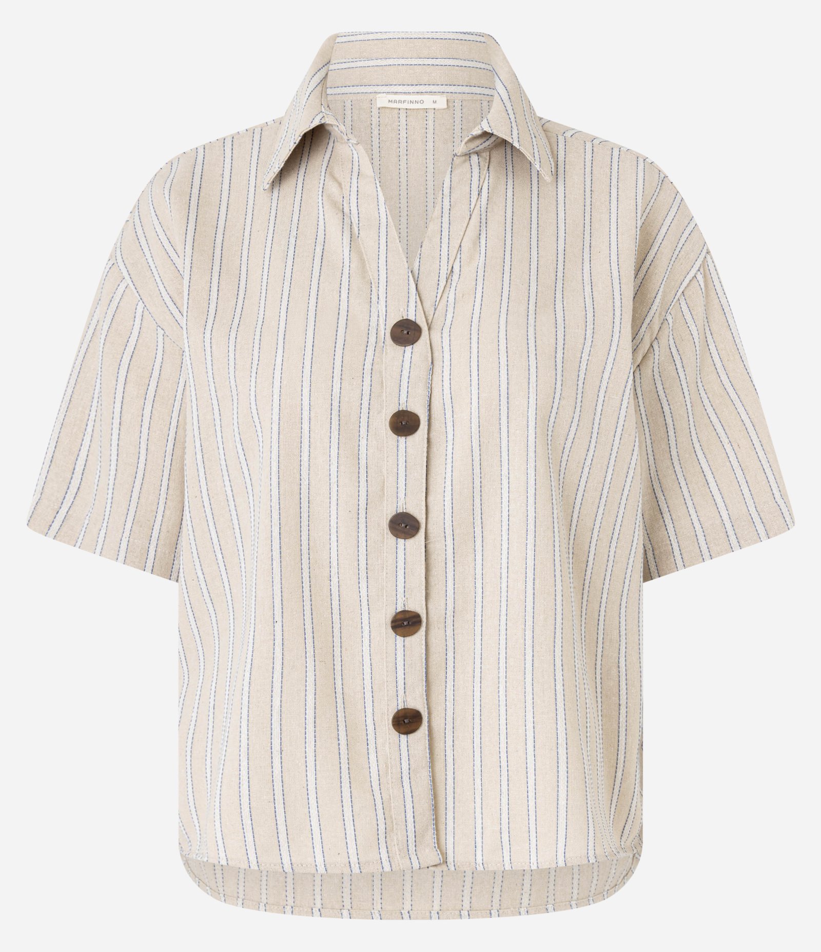 Camisa em Viscolinho com Listras de Fio Tinto Bege 6