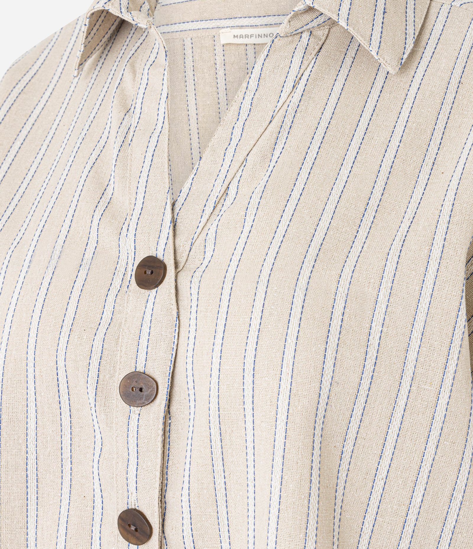 Camisa em Viscolinho com Listras de Fio Tinto Bege 8