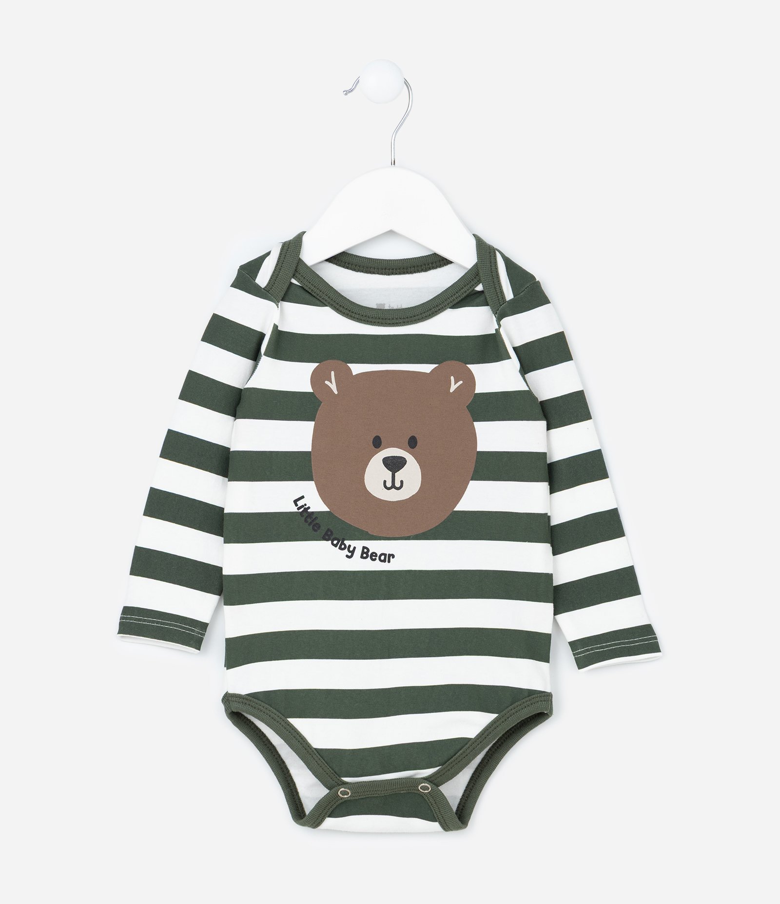 Body Infantil com Estampa Ursinho e Listras - Tam 0 a 18 meses Verde/Branco 2