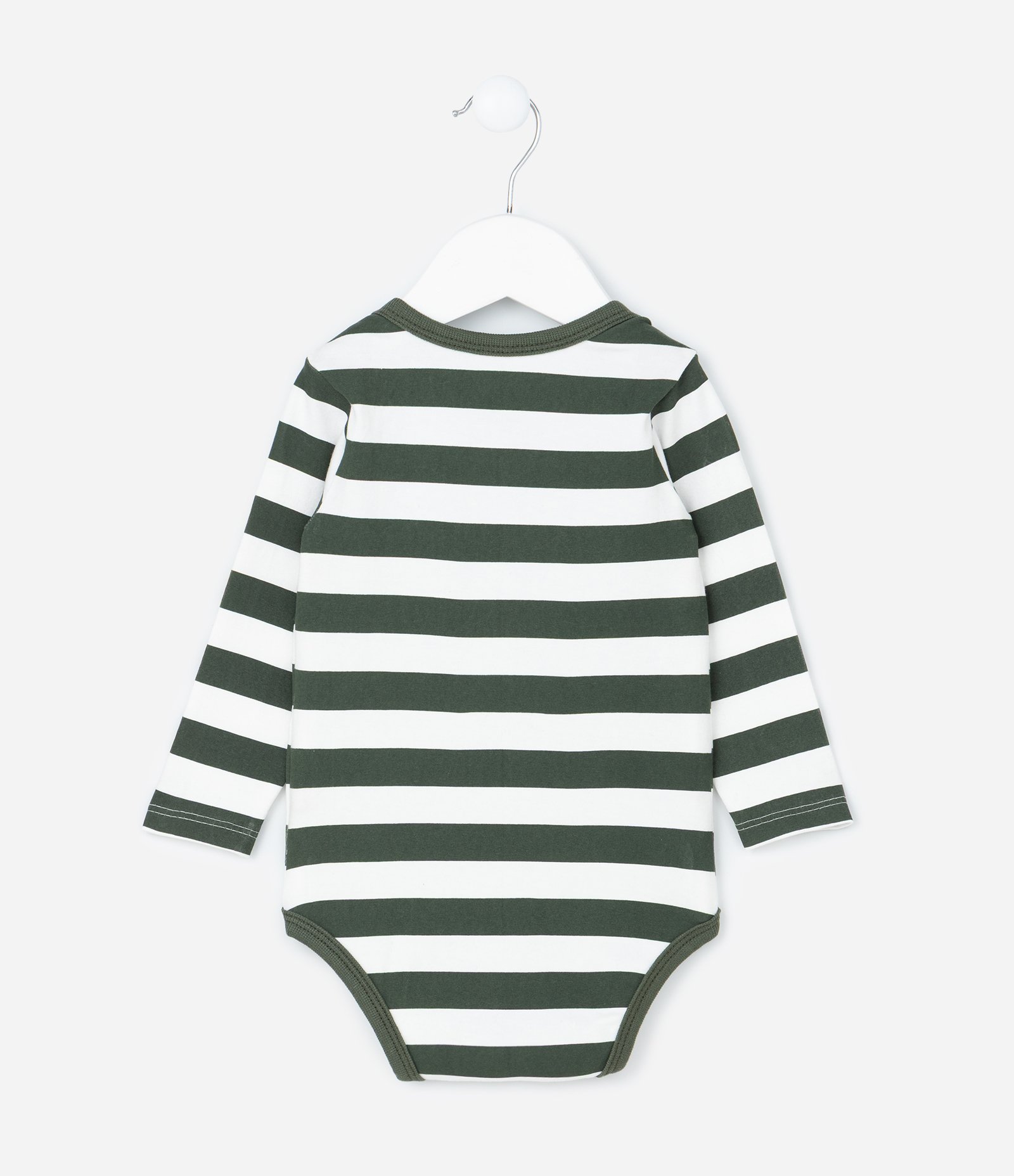 Body Infantil com Estampa Ursinho e Listras - Tam 0 a 18 meses Verde/Branco 3