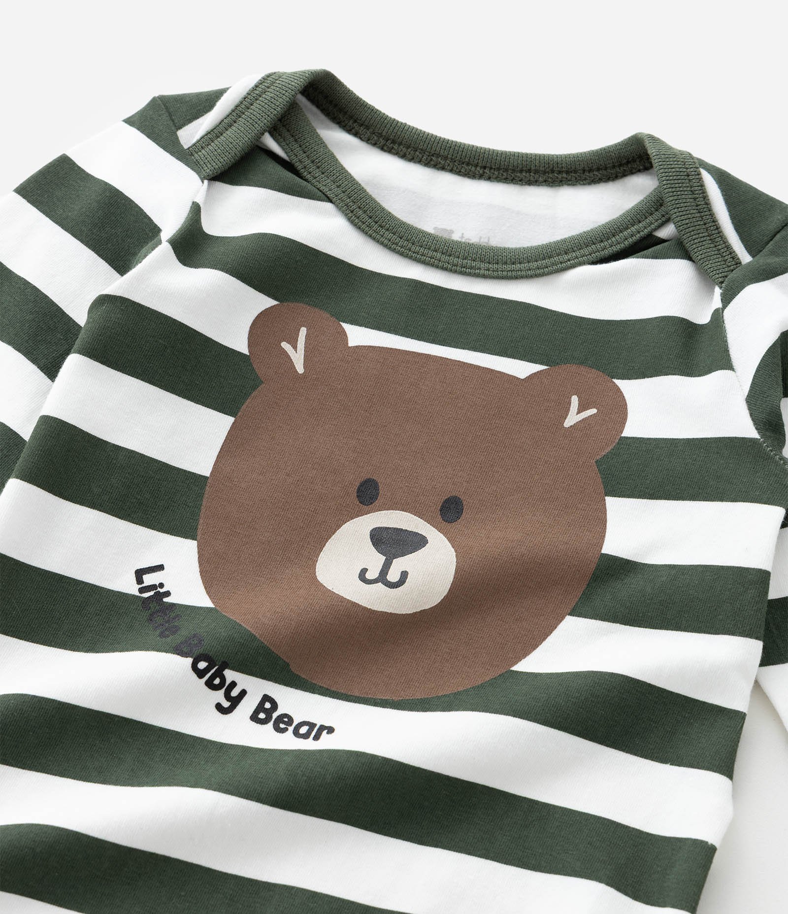 Body Infantil com Estampa Ursinho e Listras - Tam 0 a 18 meses Verde/Branco 7
