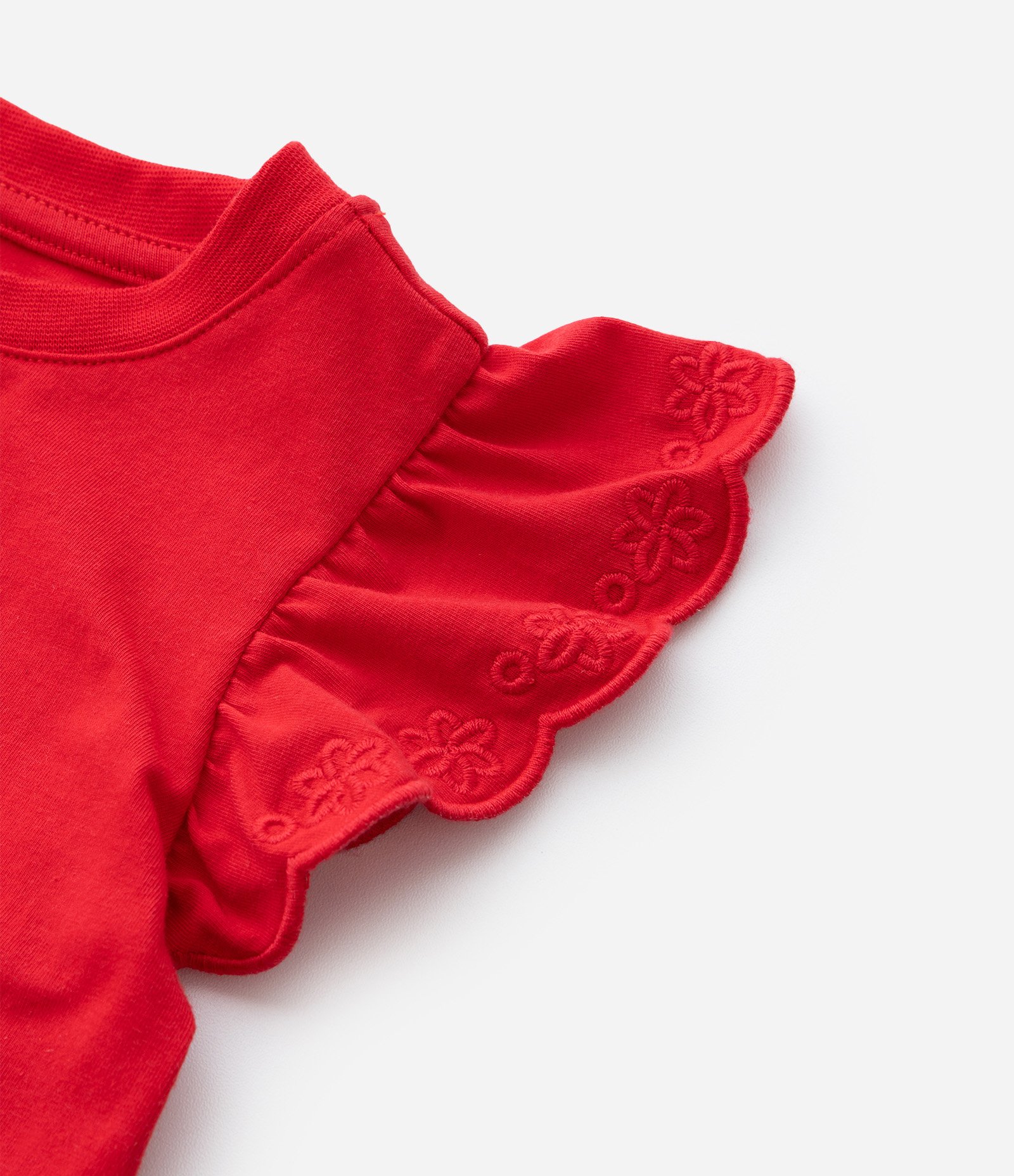 Camiseta Infantil com Babadinho nas Mangas - Tam 1 a 6 Anos Vermelho 4