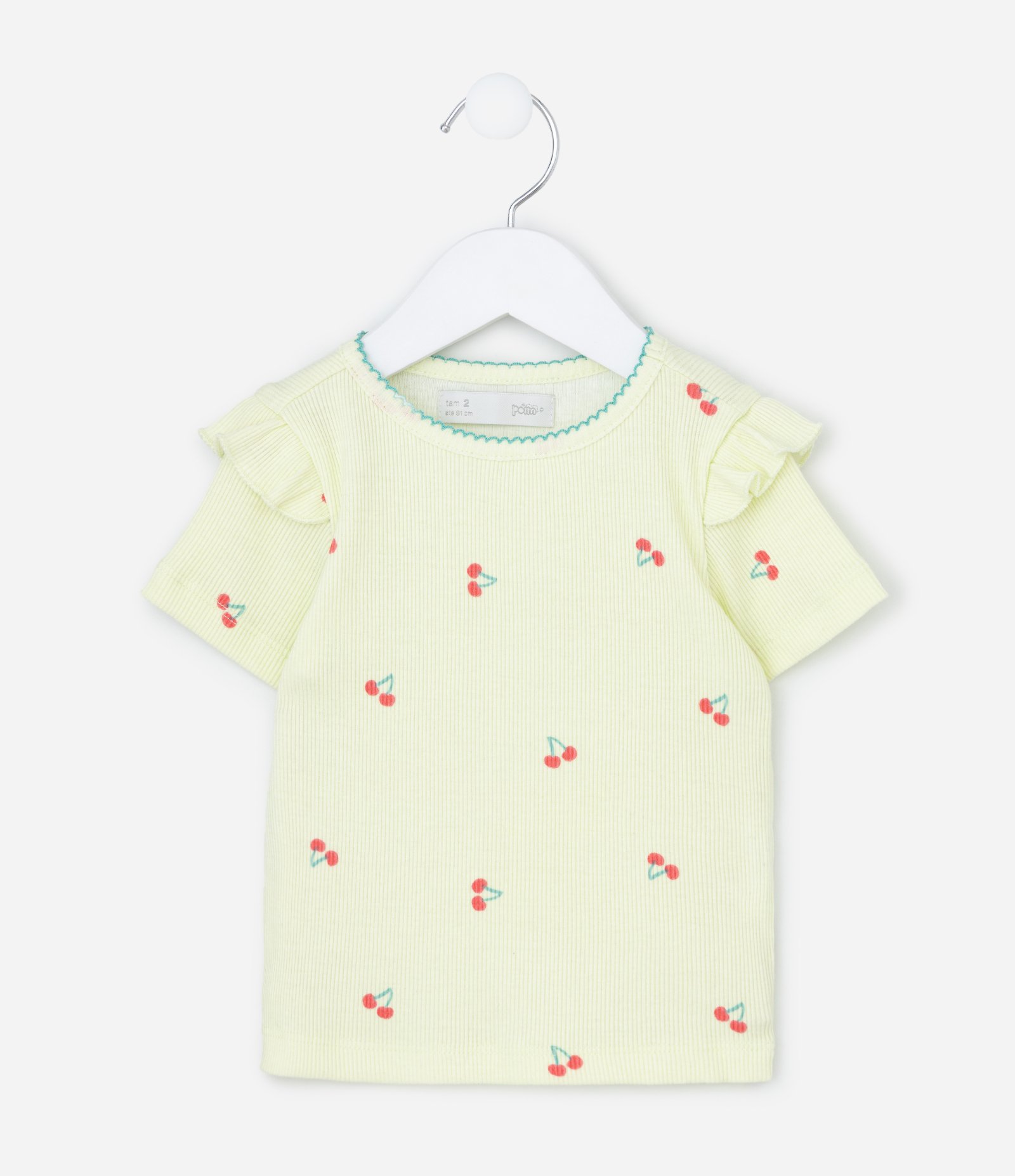 Blusa Infantil em Ribana com Estampa de Cereja - Tam 1 a 6 Anos Verde 1