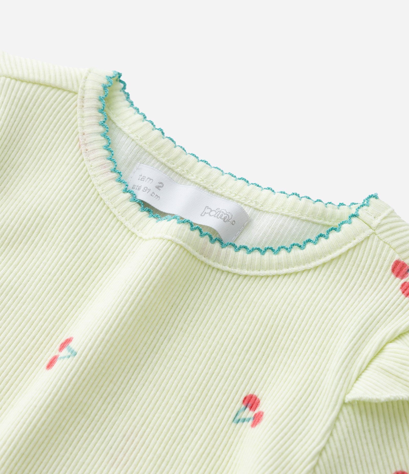 Blusa Infantil em Ribana com Estampa de Cereja - Tam 1 a 6 Anos Verde 4