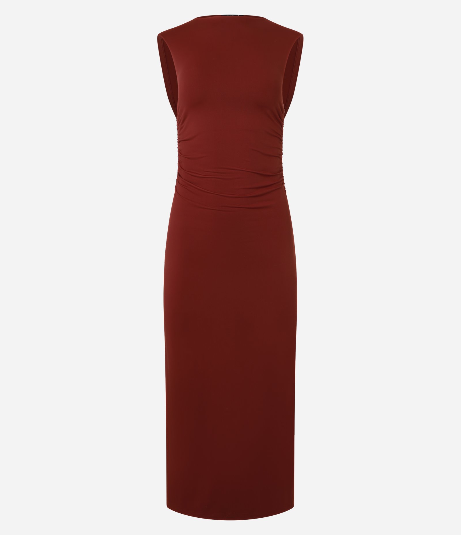 Vestido Reto Midi em Microfibra com Franzidos Vinho 10