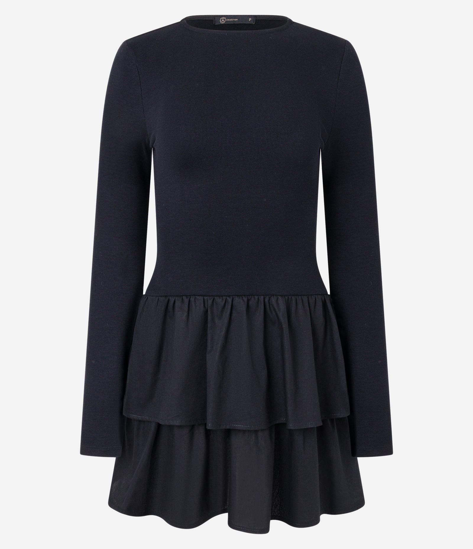 Vestido Godê Curto em Viscose com Sobreposição na Saia Preto 5