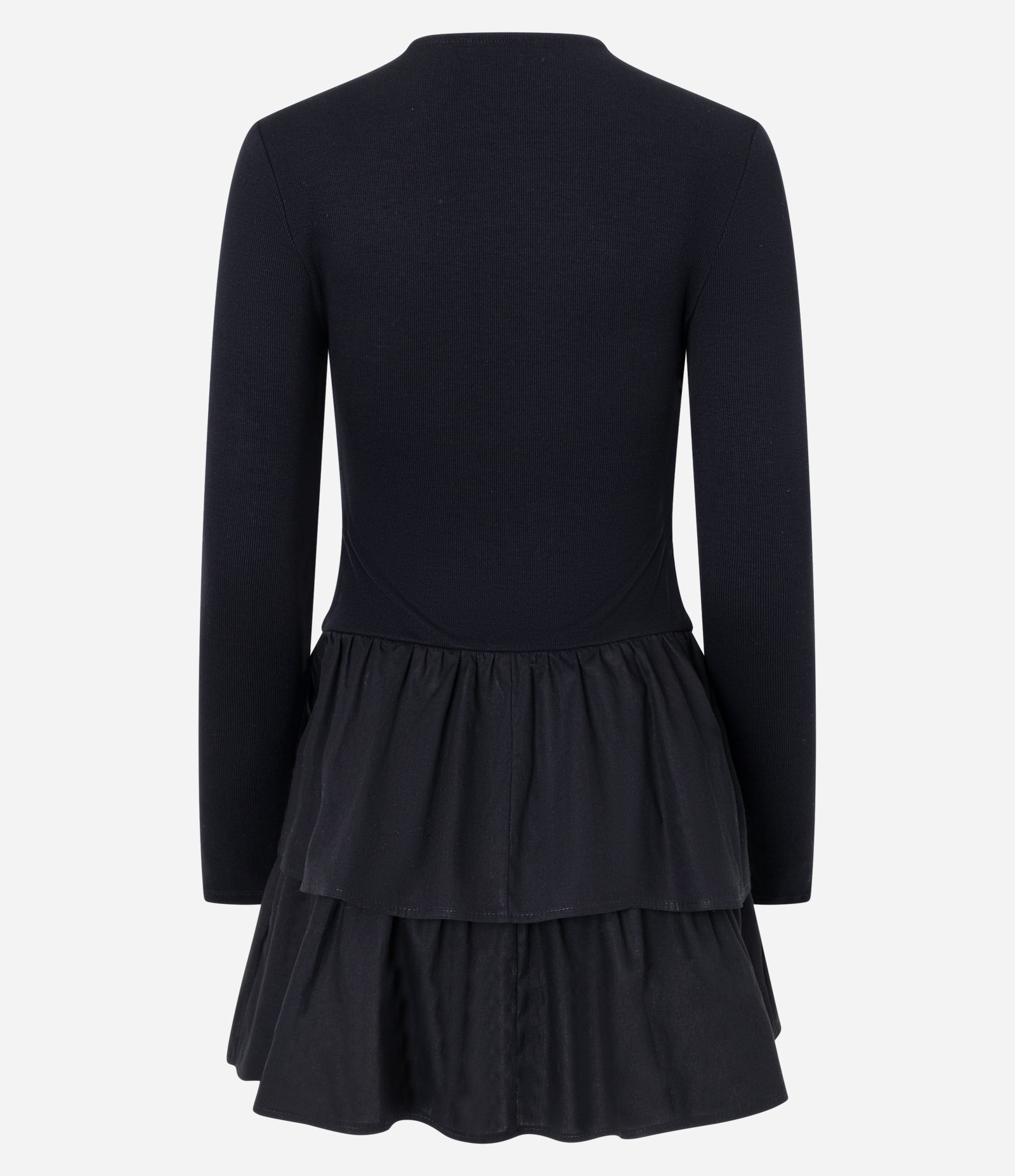 Vestido Godê Curto em Viscose com Sobreposição na Saia Preto 7