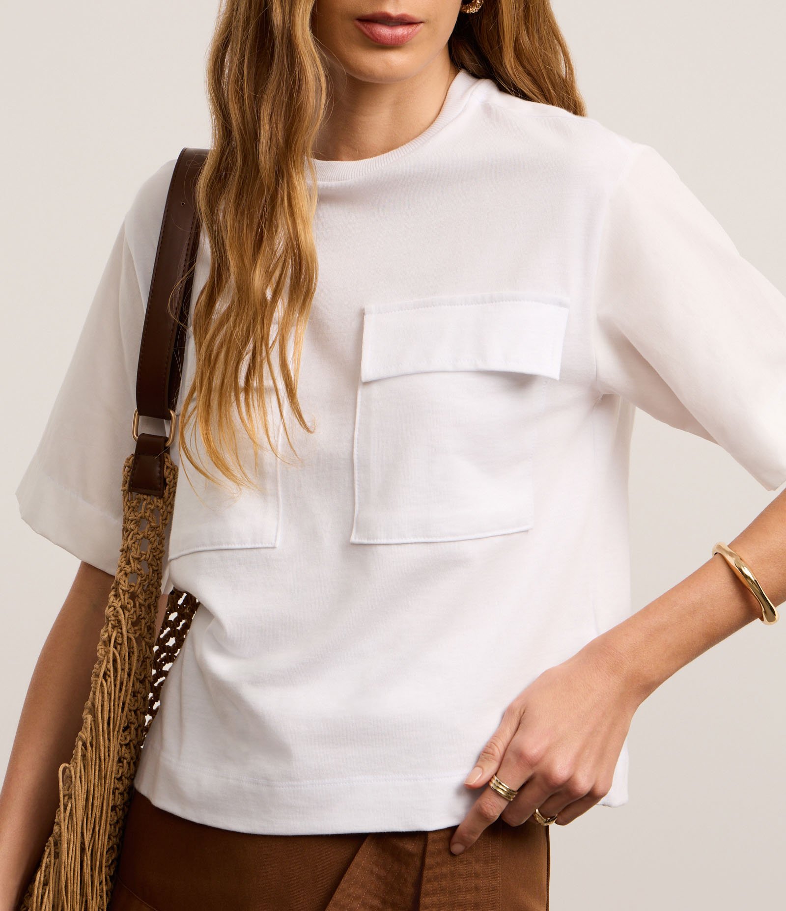 Blusa Boxy em Algodão com Bolsos Cargo Alfaiatados Branco Neve 4