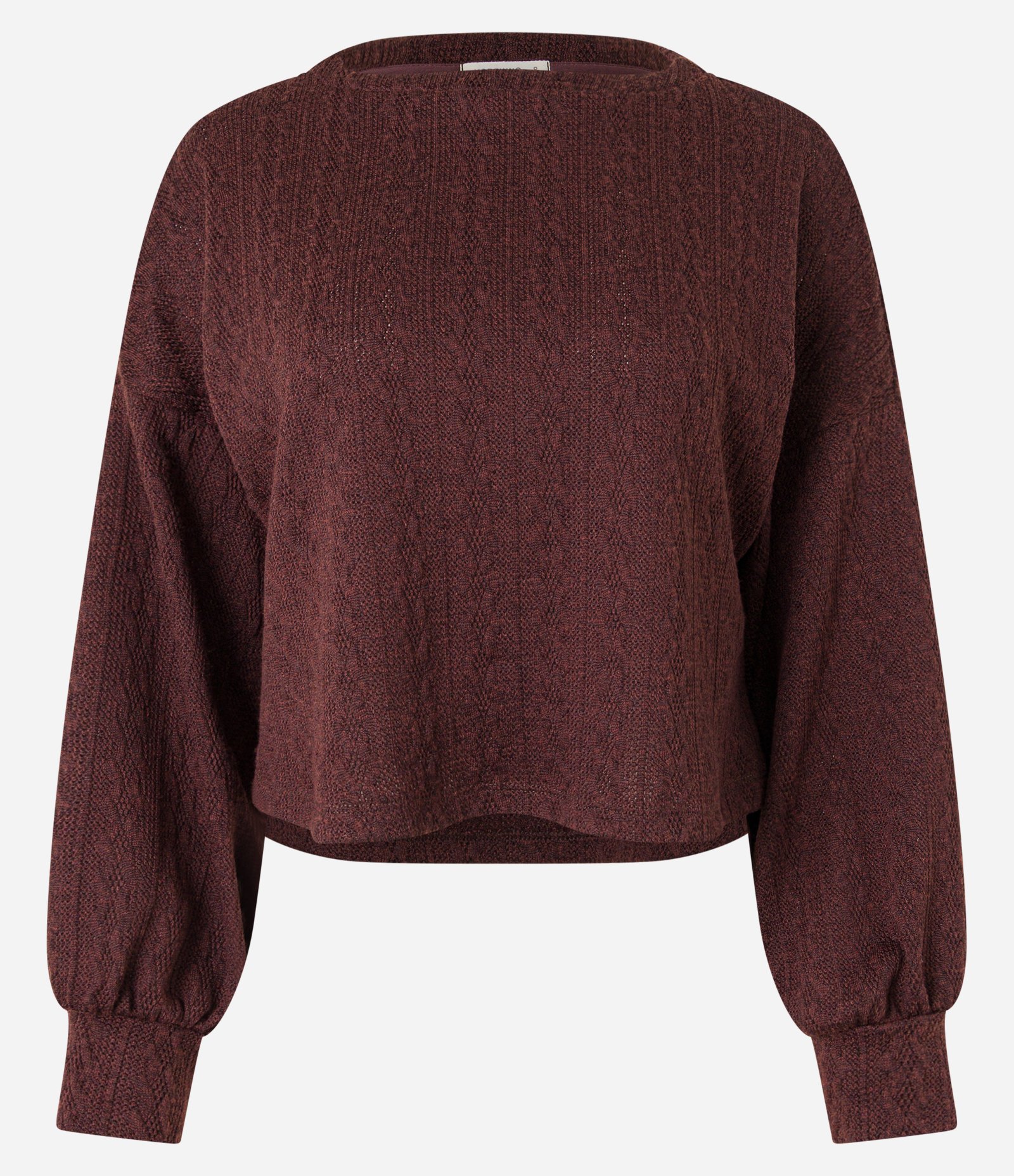 Suéter em Tricô com Ponto Diferenciado eManga Bufante Marrom 5