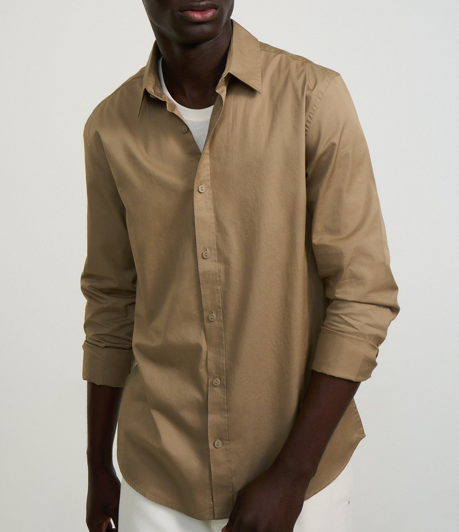 Camisa Regular em Sarja Amaciada Bege 3