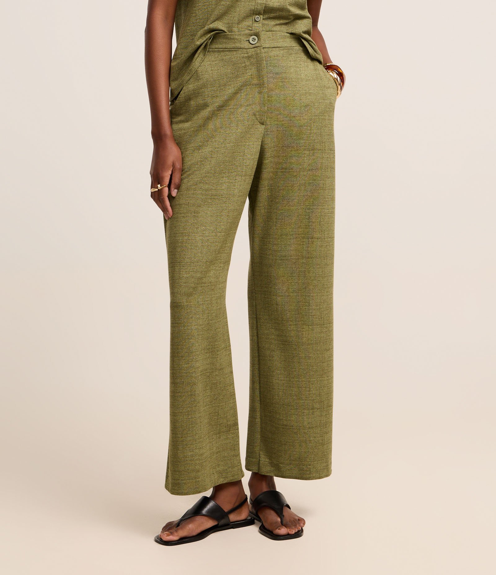 Calça em Orly com Fundo Mescla e Elástico no Cós Verde 3