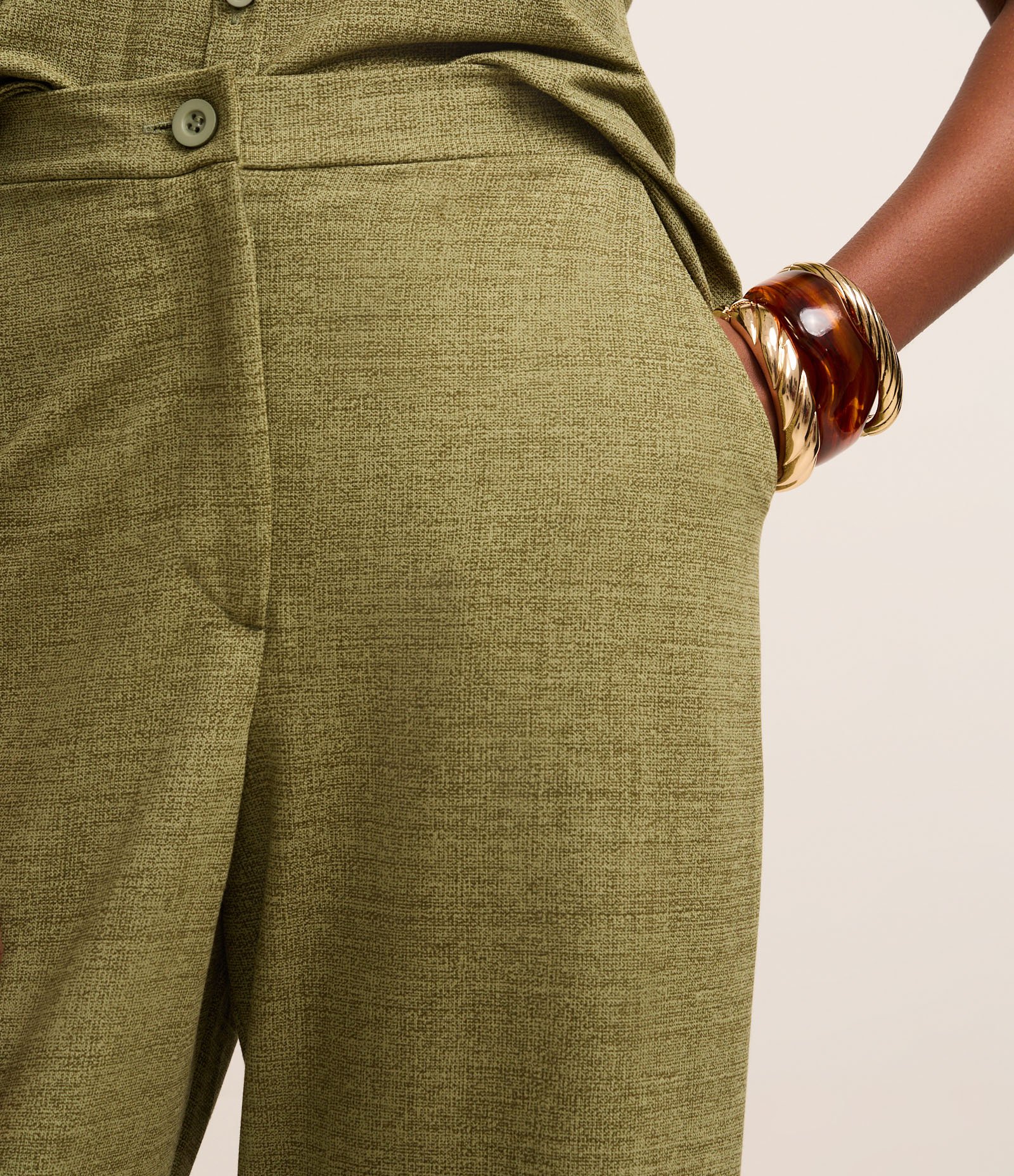 Calça em Orly com Fundo Mescla e Elástico no Cós Verde 4