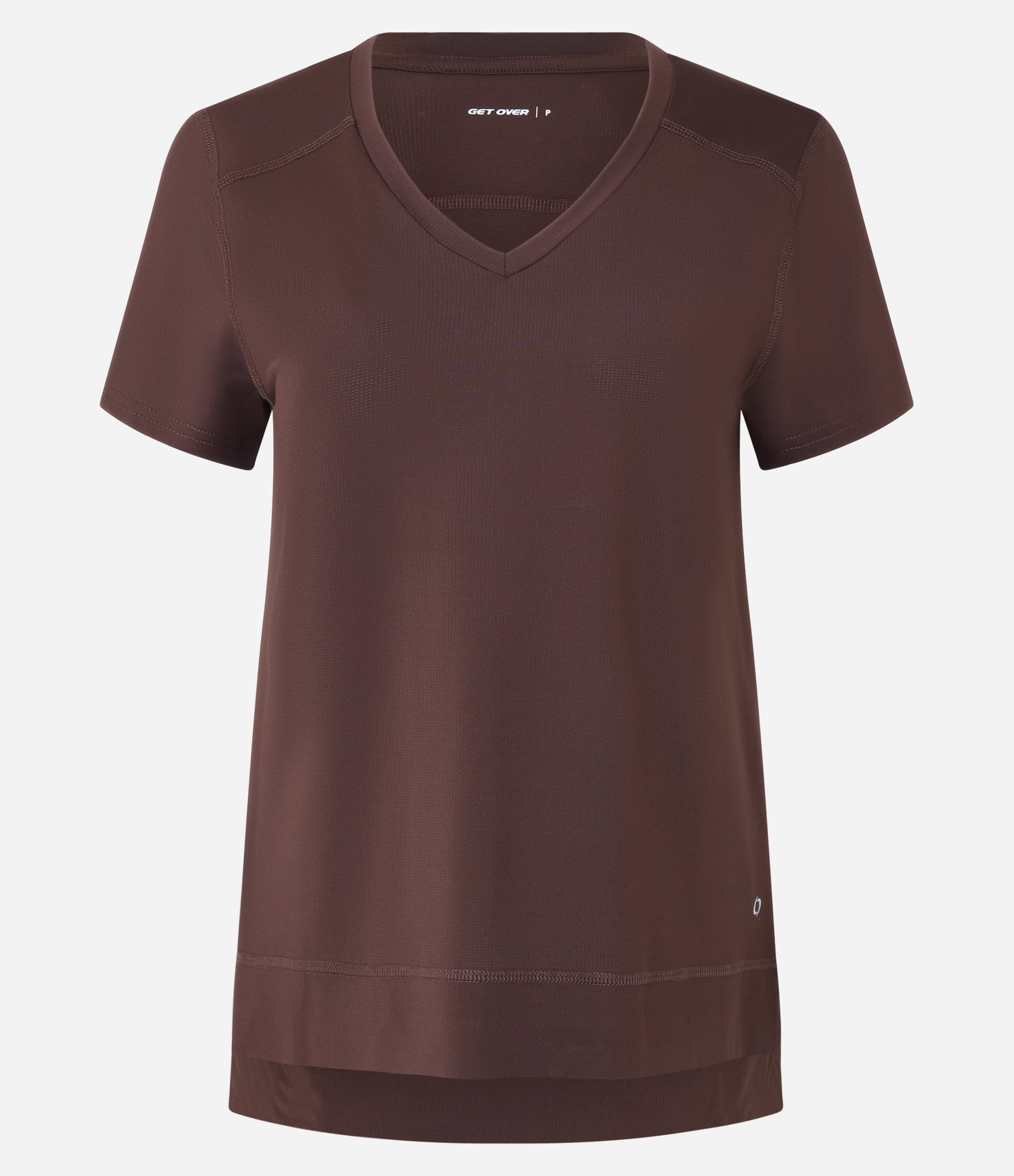 Camiseta Esportiva em Microfibra Furadinha com Barra Mullet Marrom 3