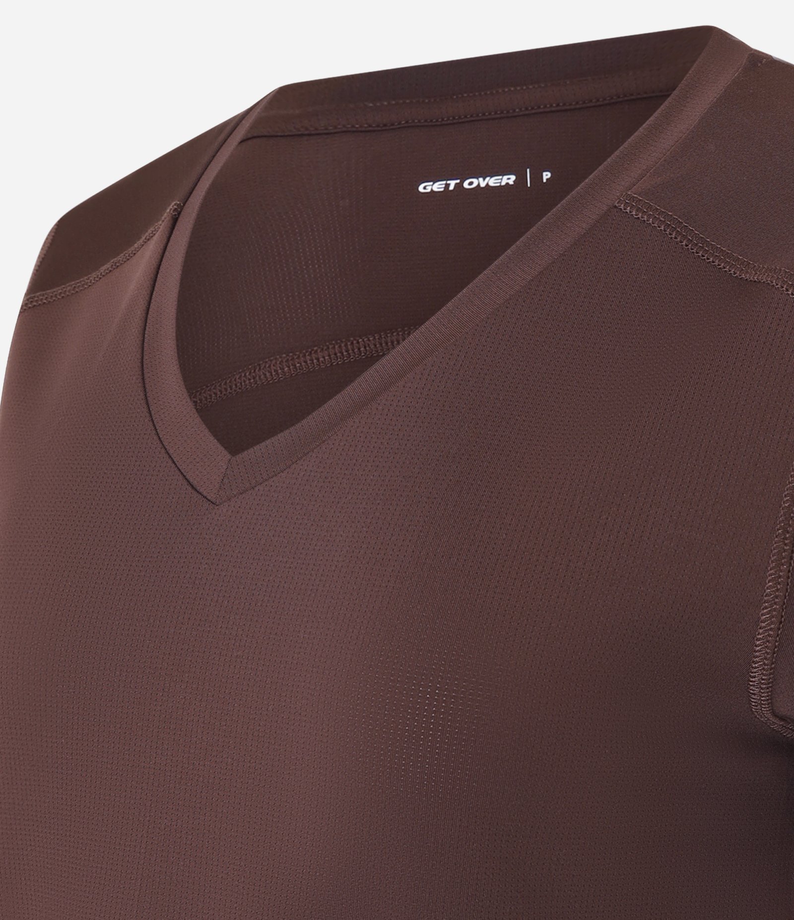 Camiseta Esportiva em Microfibra Furadinha com Barra Mullet Marrom 4