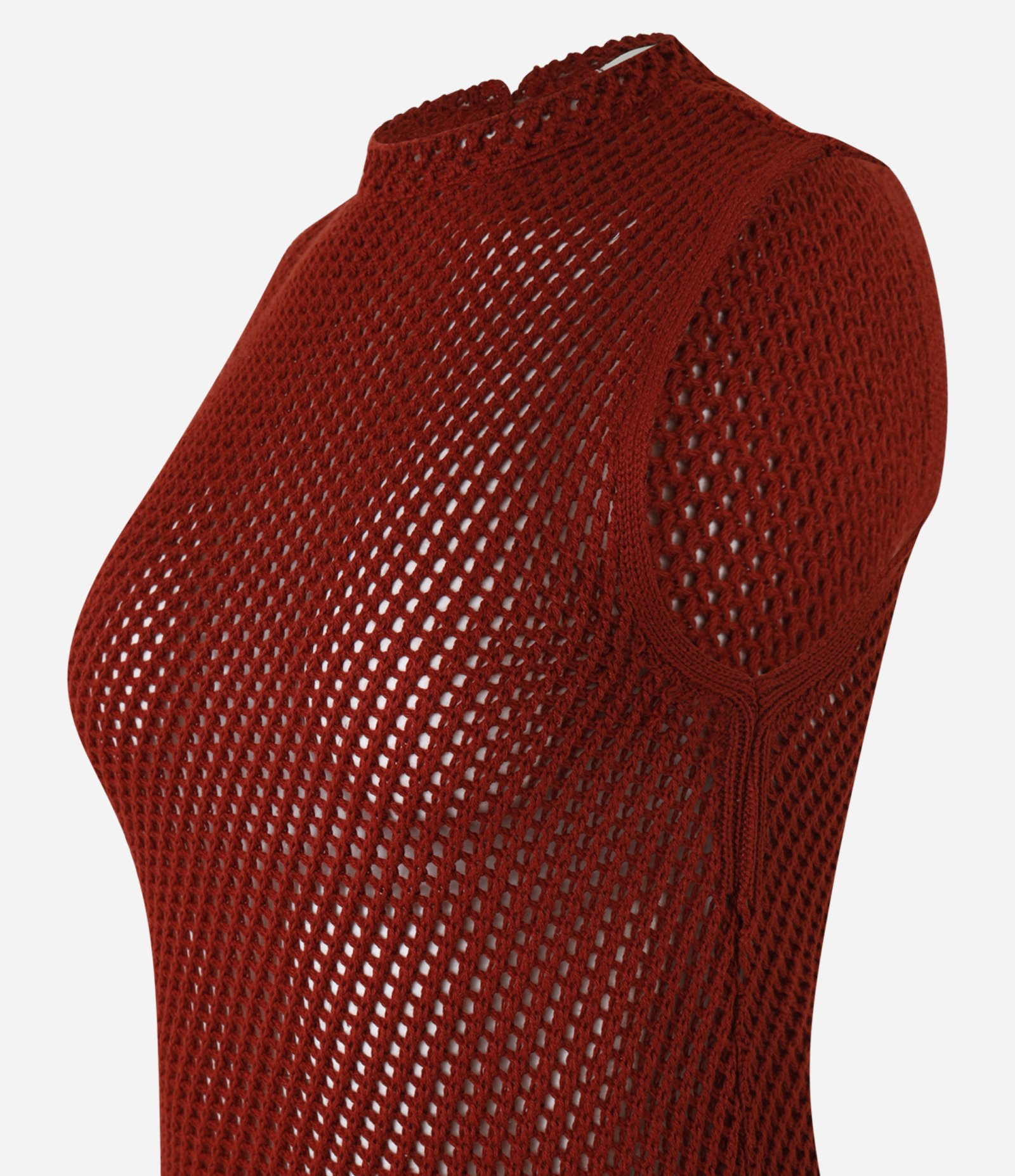 Blusa em Tricô com Ponto Vazado e Gola Alta Bordô 7