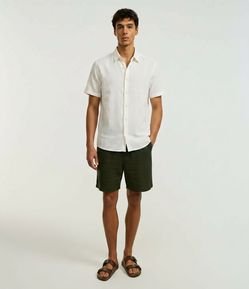 Camisa Regular em Algodão com Textura Quadriculada Vertical
