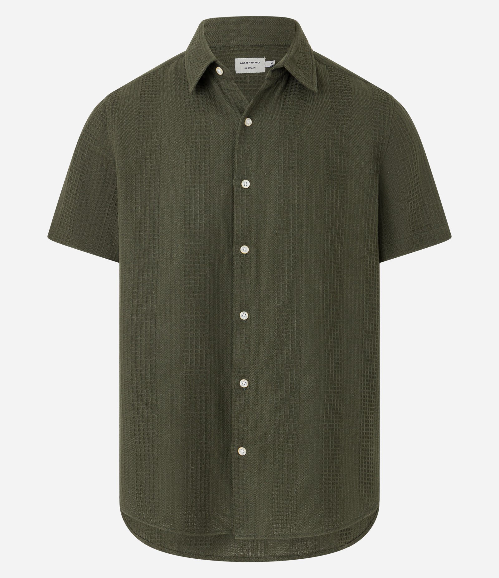 Camisa Regular em Algodão com Textura Quadriculada Vertical Verde 4