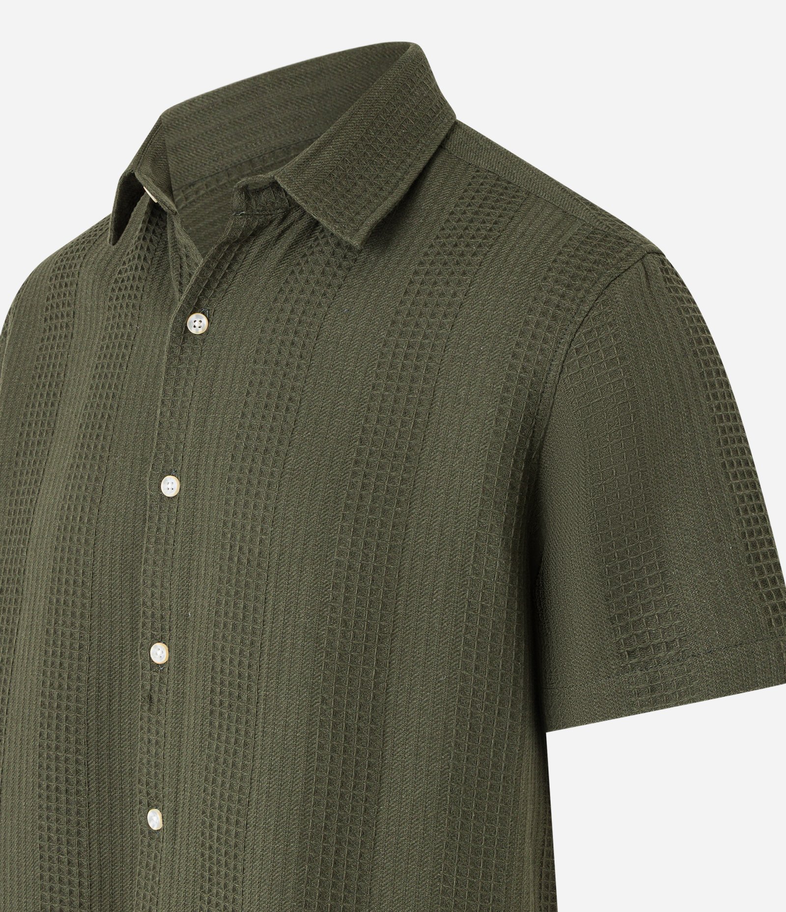 Camisa Regular em Algodão com Textura Quadriculada Vertical Verde 5