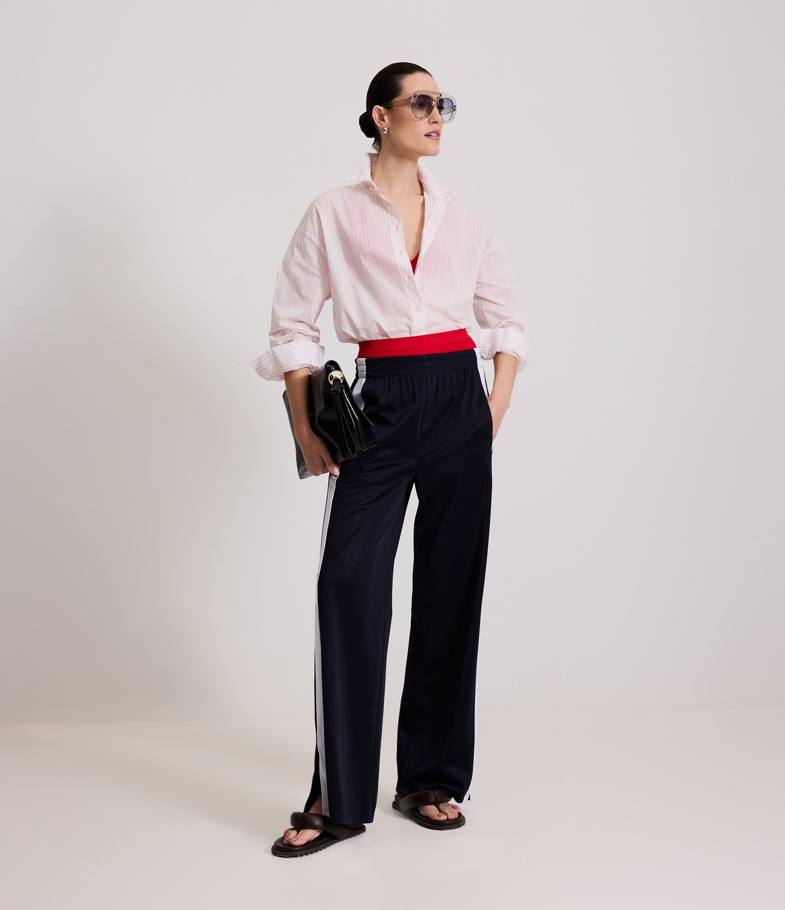 Camisa Oversized em Tricoline com Listras em Fio Tinto Rosa 2