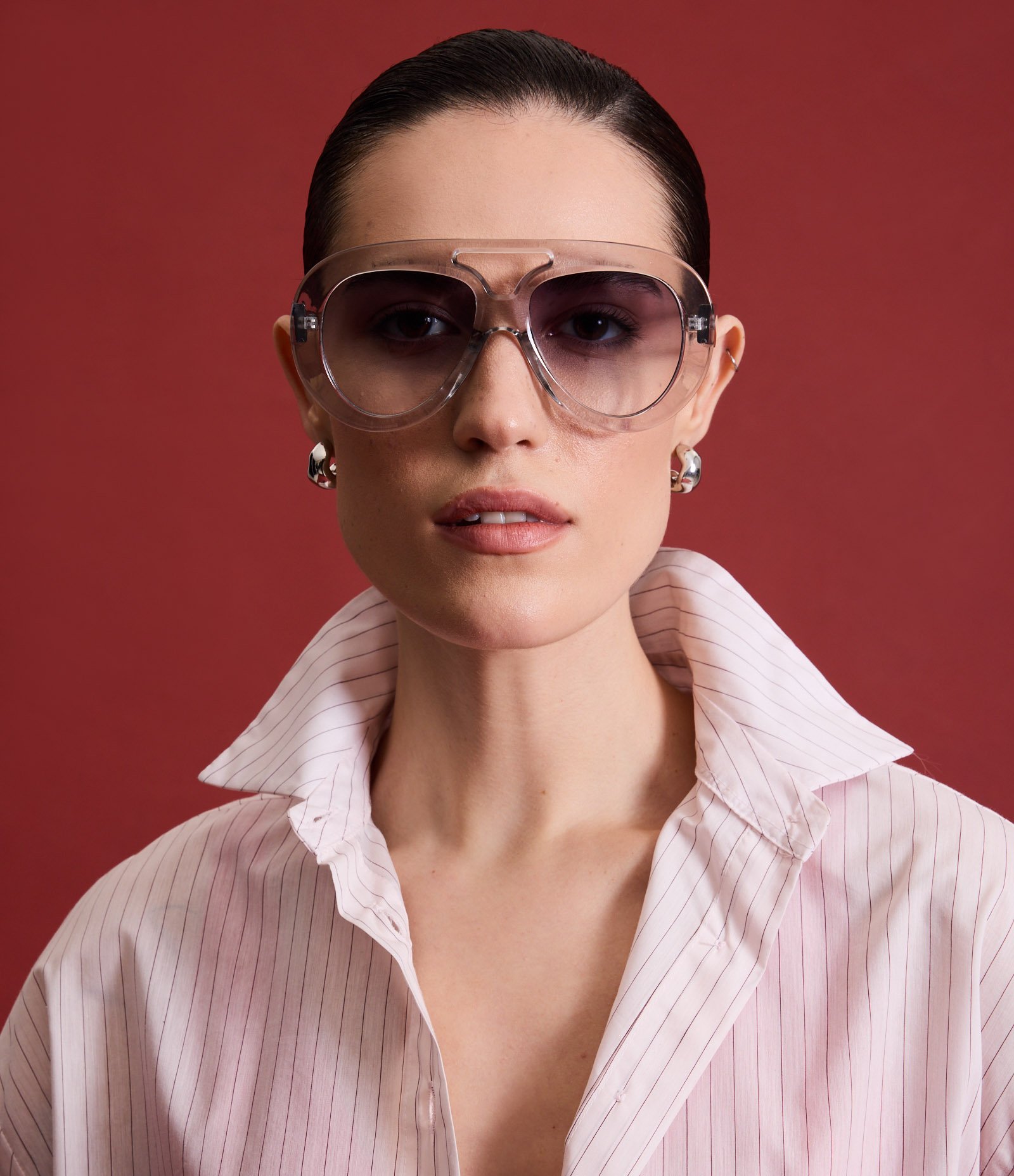 Camisa Oversized em Tricoline com Listras em Fio Tinto Rosa 3