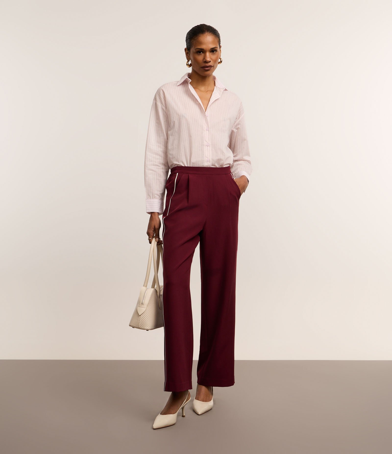 Camisa Oversized em Tricoline com Listras em Fio Tinto Rosa 7