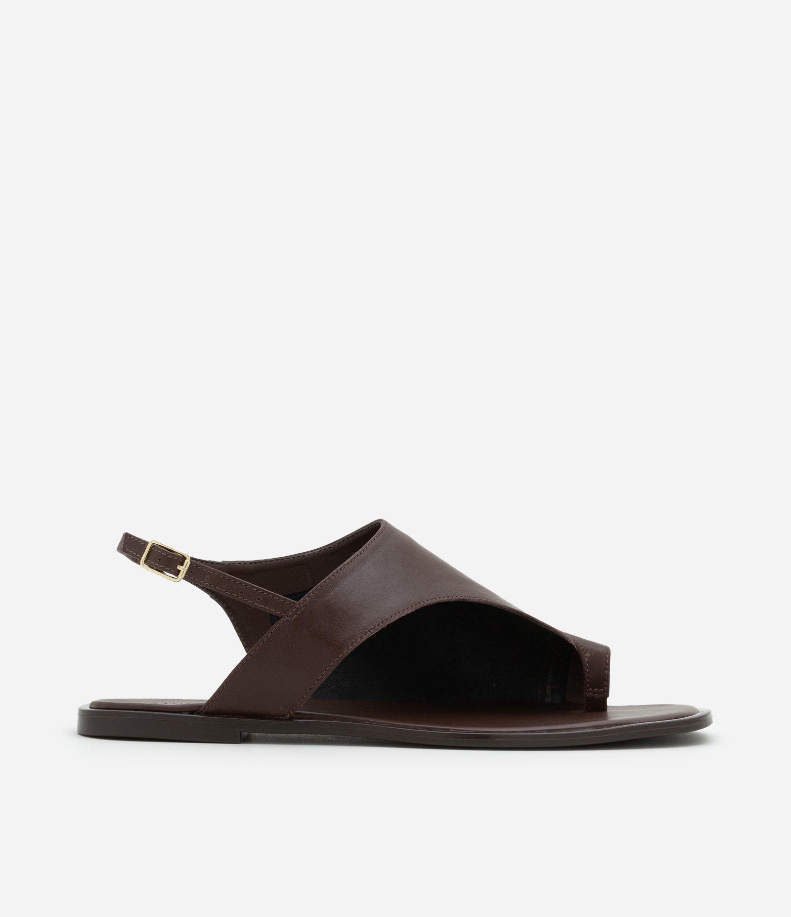 Sandália Rasteira em Couro com Cabedal Assimétrico Marrom 1