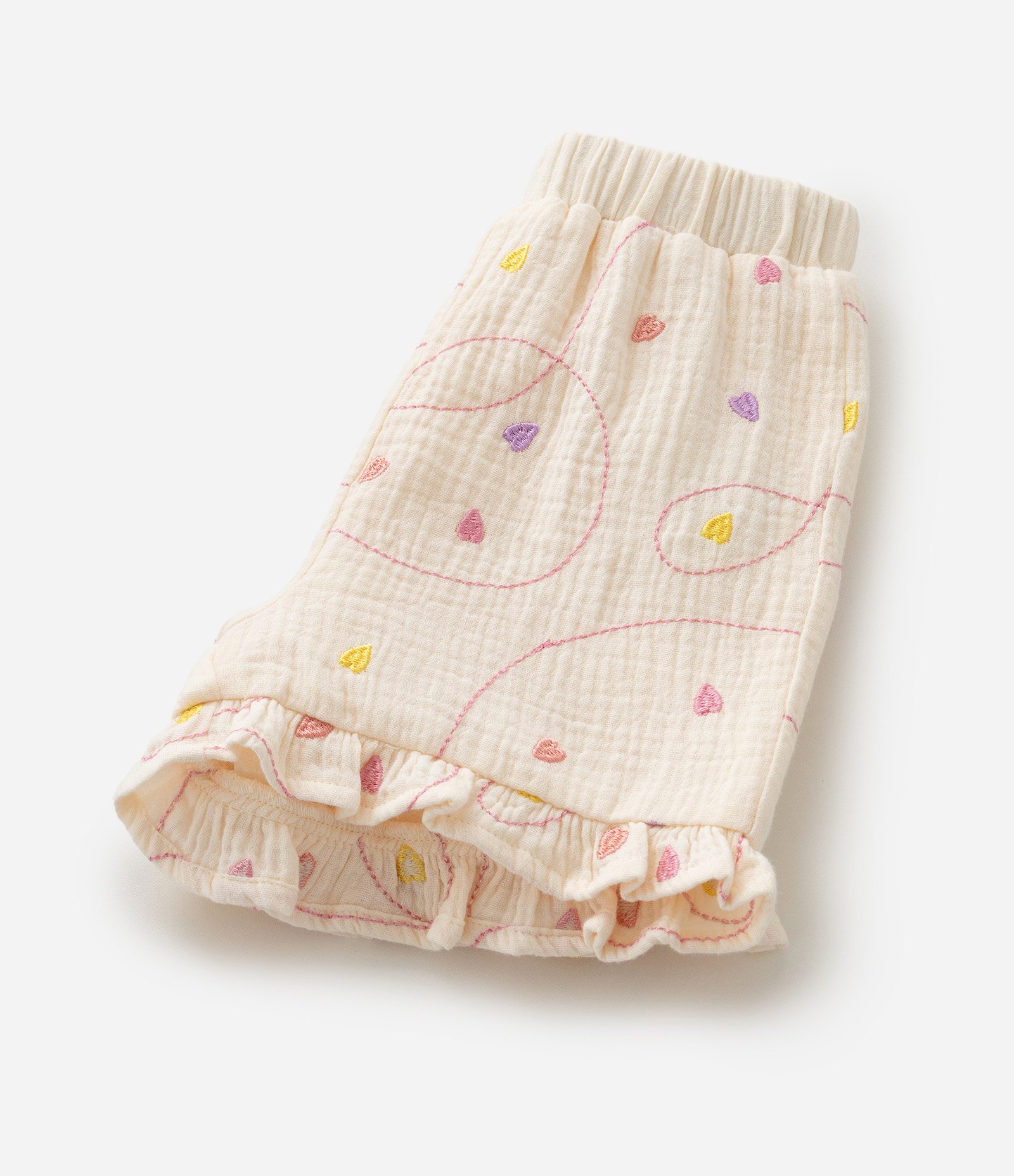 Conjunto Infantil em Tricoline com Estampa Bordada de Corações - Tam 1 a 6 Anos Bege 10