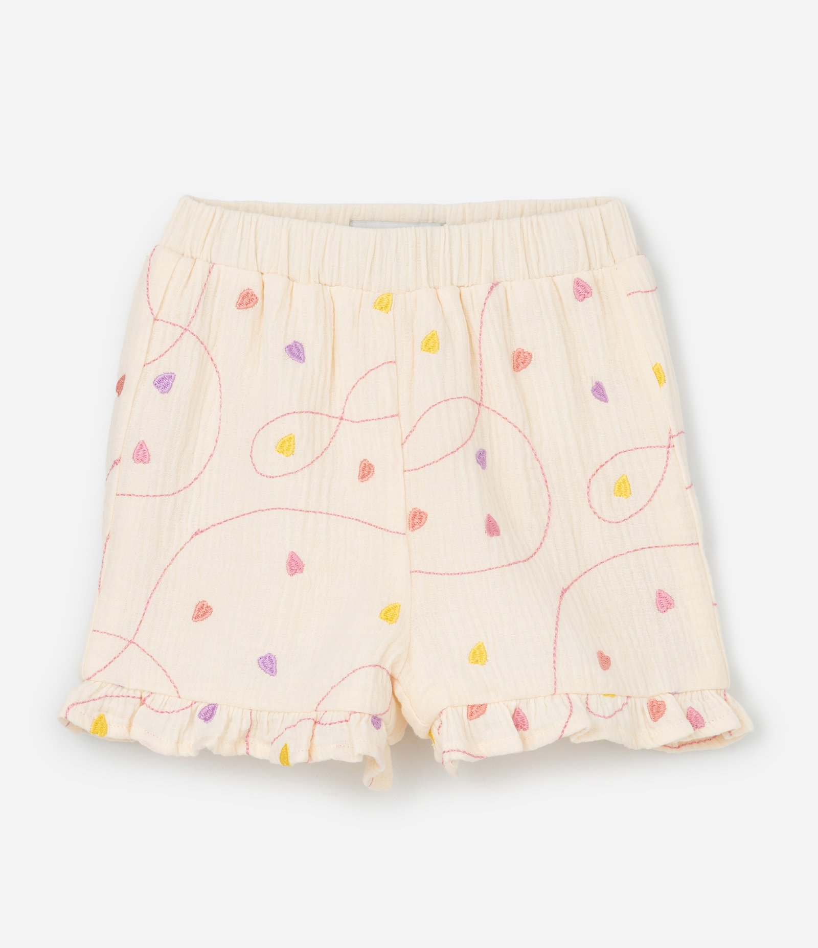 Conjunto Infantil em Tricoline com Estampa Bordada de Corações - Tam 1 a 6 Anos Bege 4