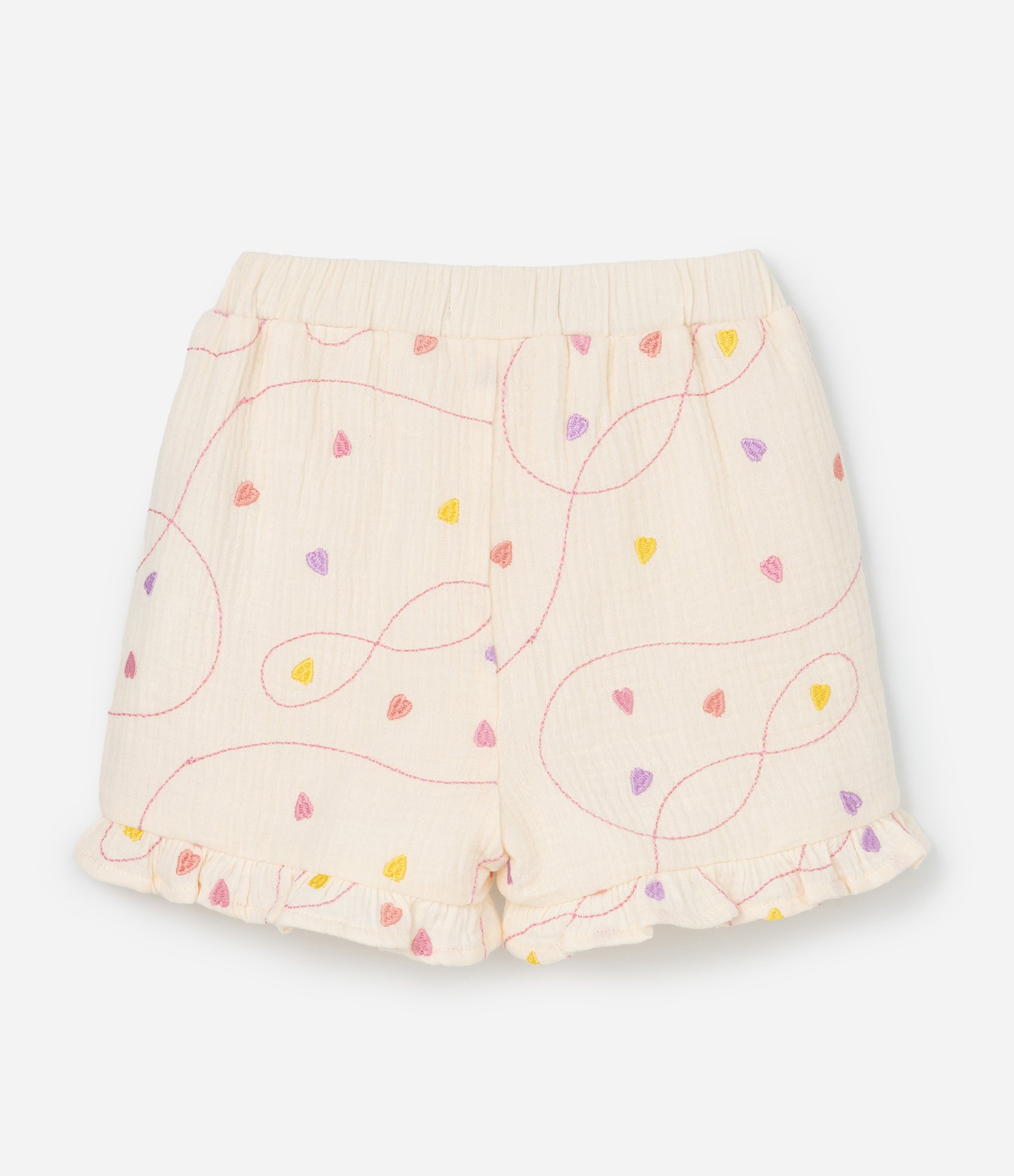 Conjunto Infantil em Tricoline com Estampa Bordada de Corações - Tam 1 a 6 Anos Bege 5