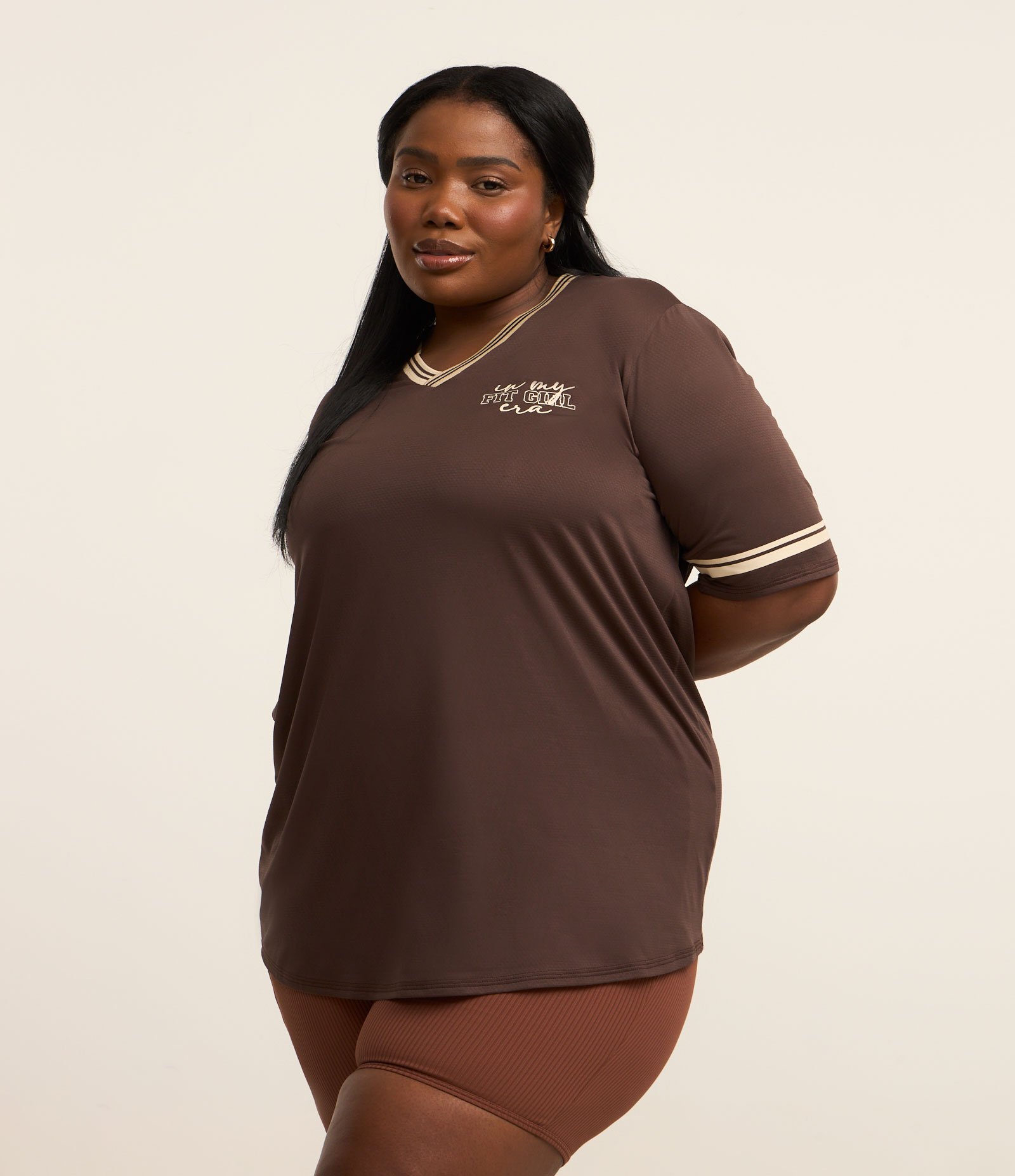 Camiseta Oversized Esportiva em Tecnologia Dry Curve & Plus Size Marrom 1