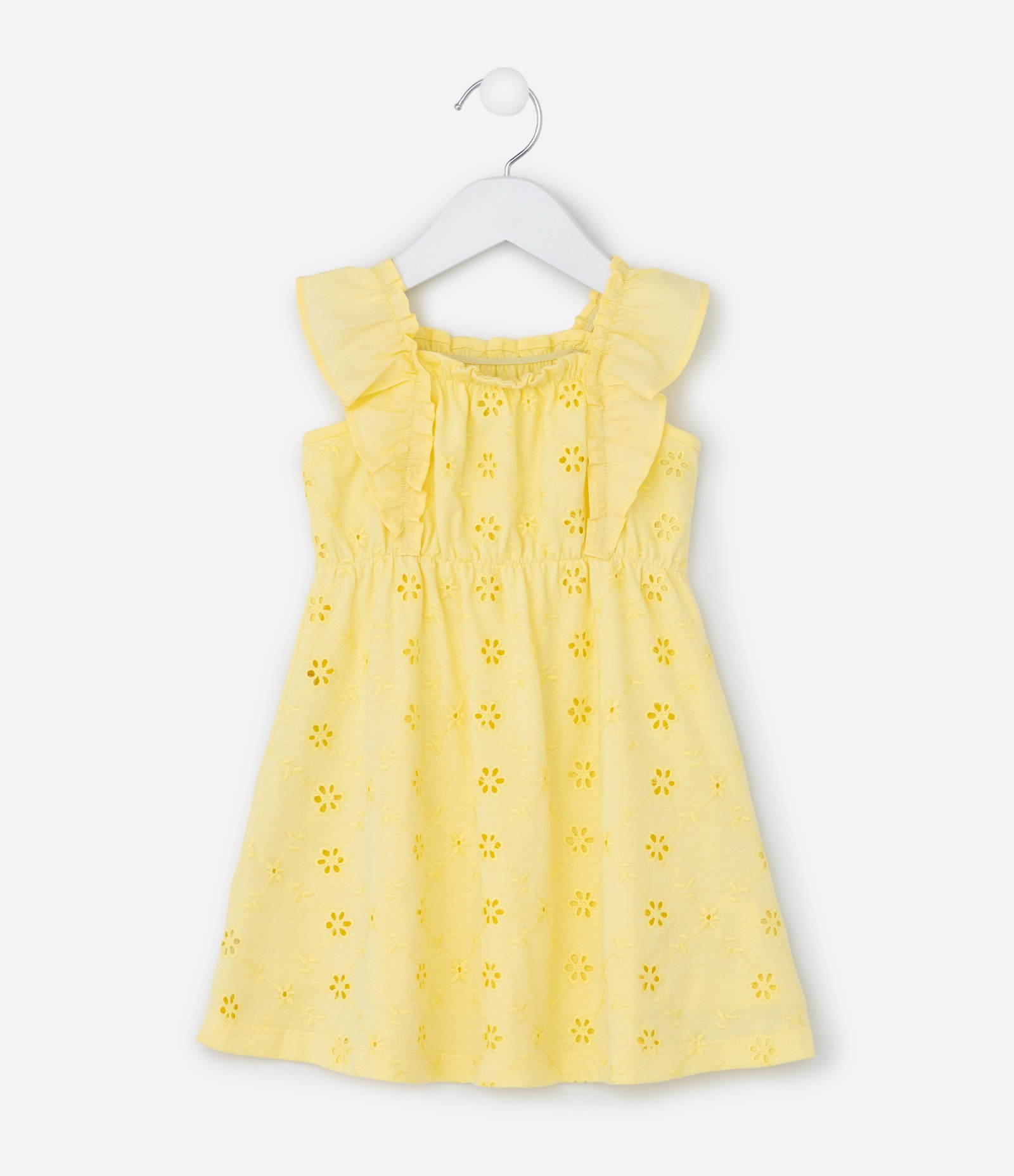 Vestido Infantil Bordado com Alcinha de Babado - Tam 1 a 6 anos Amarelo 1