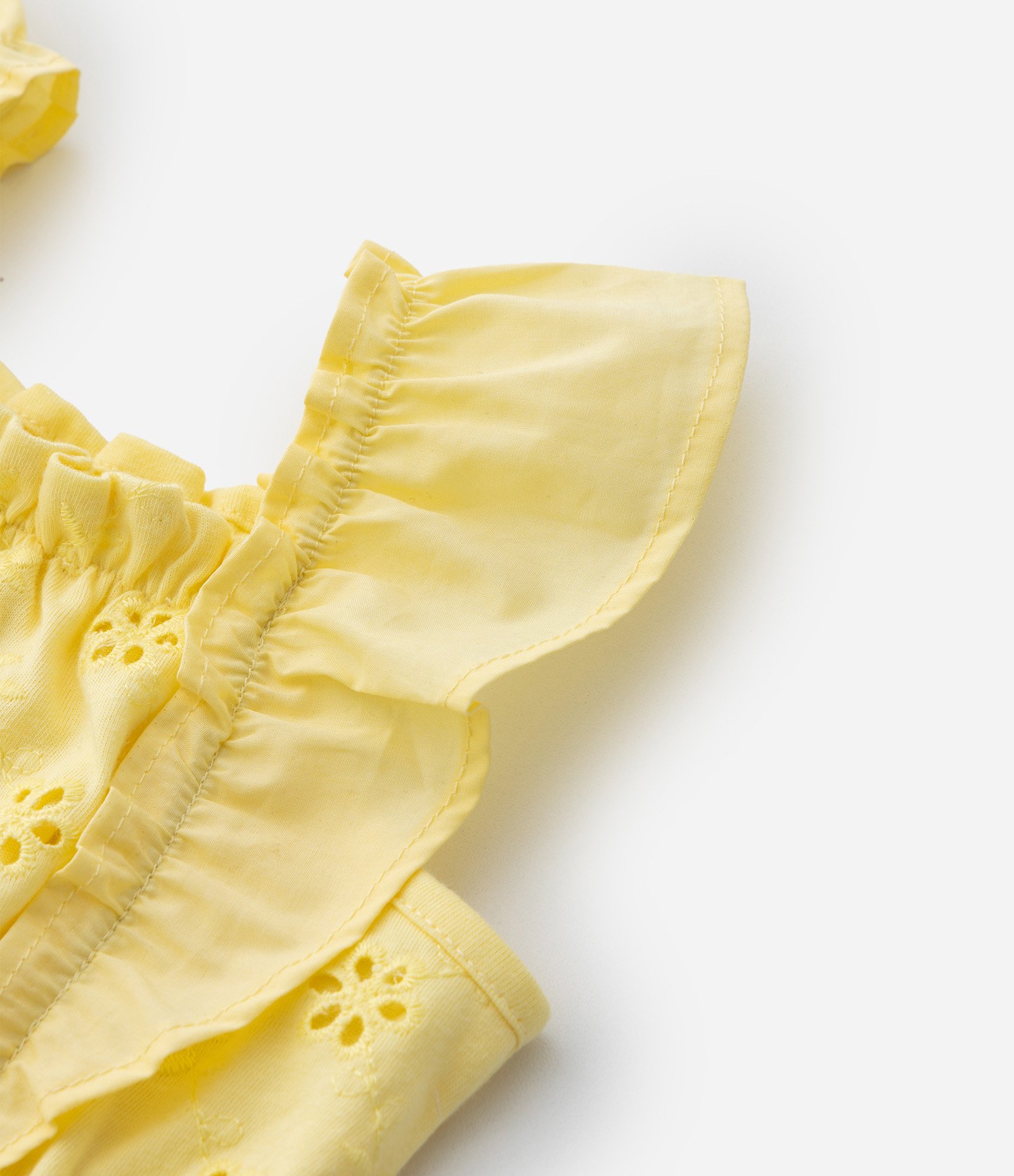 Vestido Infantil Bordado com Alcinha de Babado - Tam 1 a 6 anos Amarelo 4