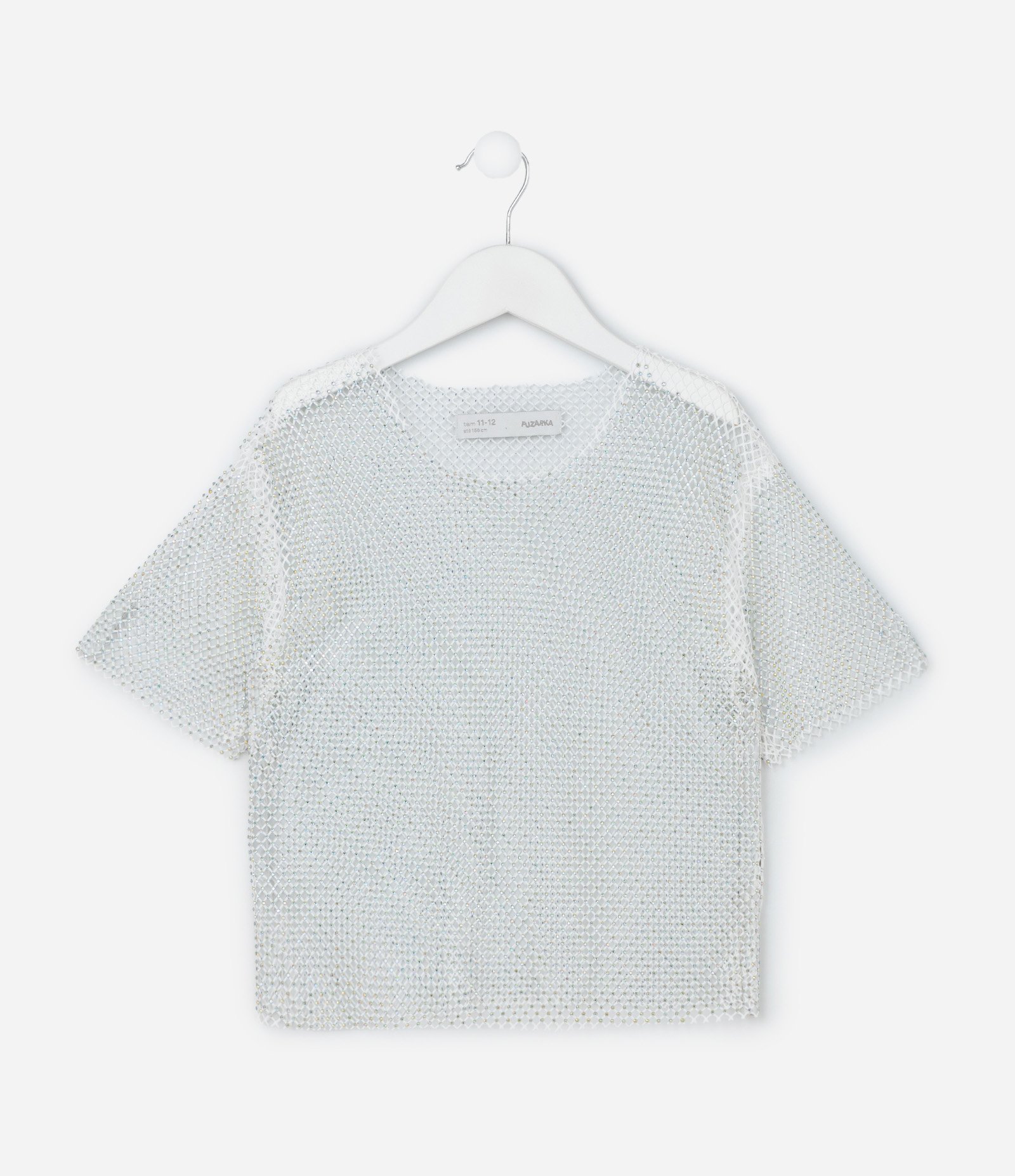 Blusa Cropped Infantil com Tela Brilhosa - Tam 5 a 14 Anos Branco 1