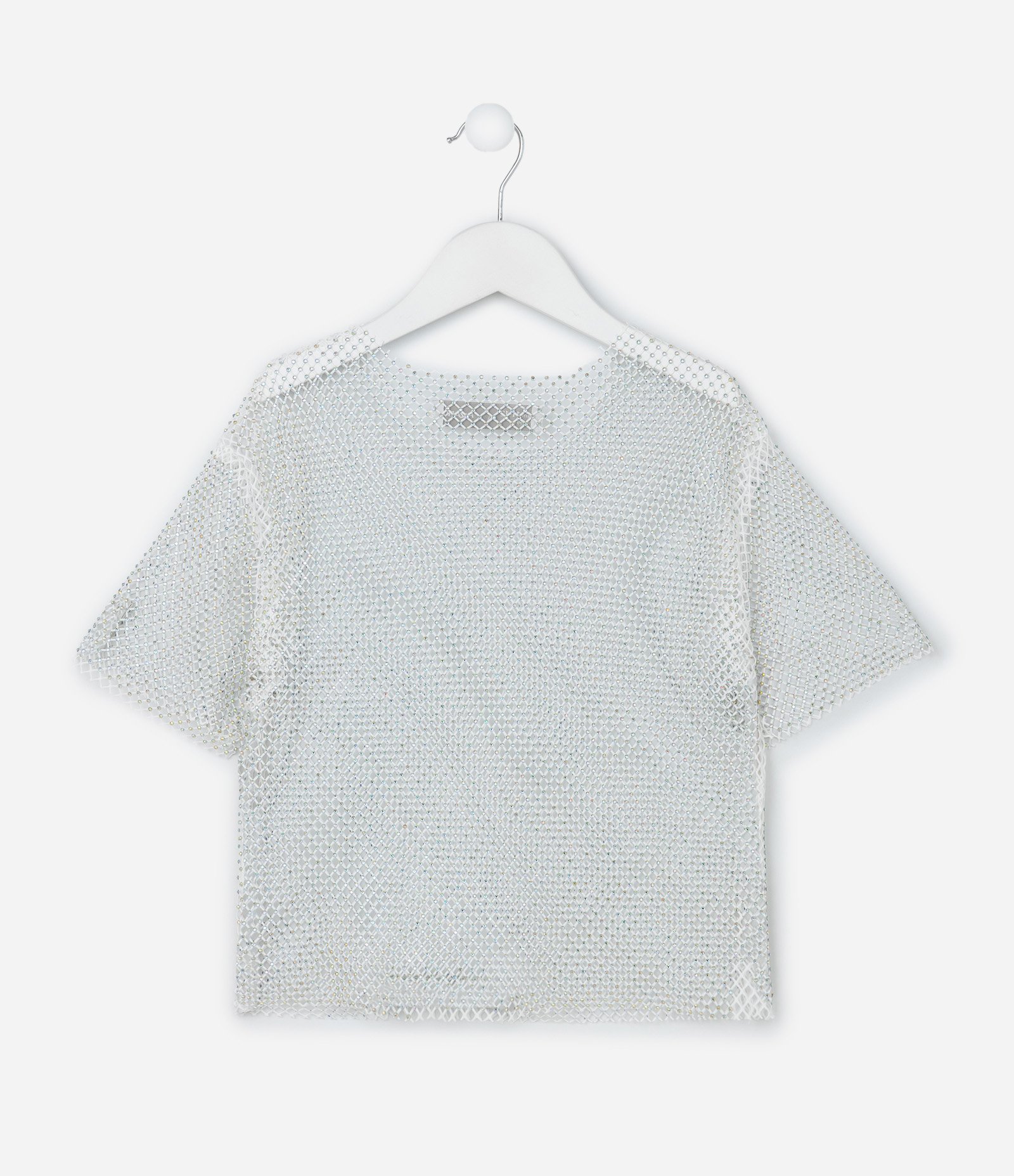 Blusa Cropped Infantil com Tela Brilhosa - Tam 5 a 14 Anos Branco 2