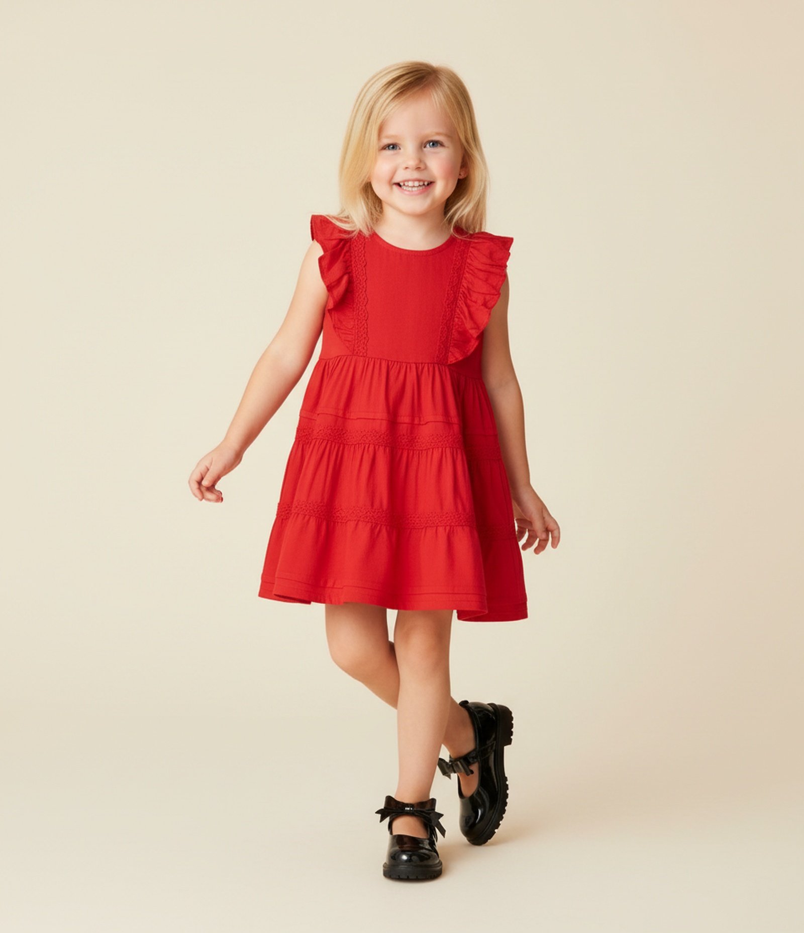Vestido Infantil em Viscose sem Manga - Tam 1 a 6 Anos Vermelho 1