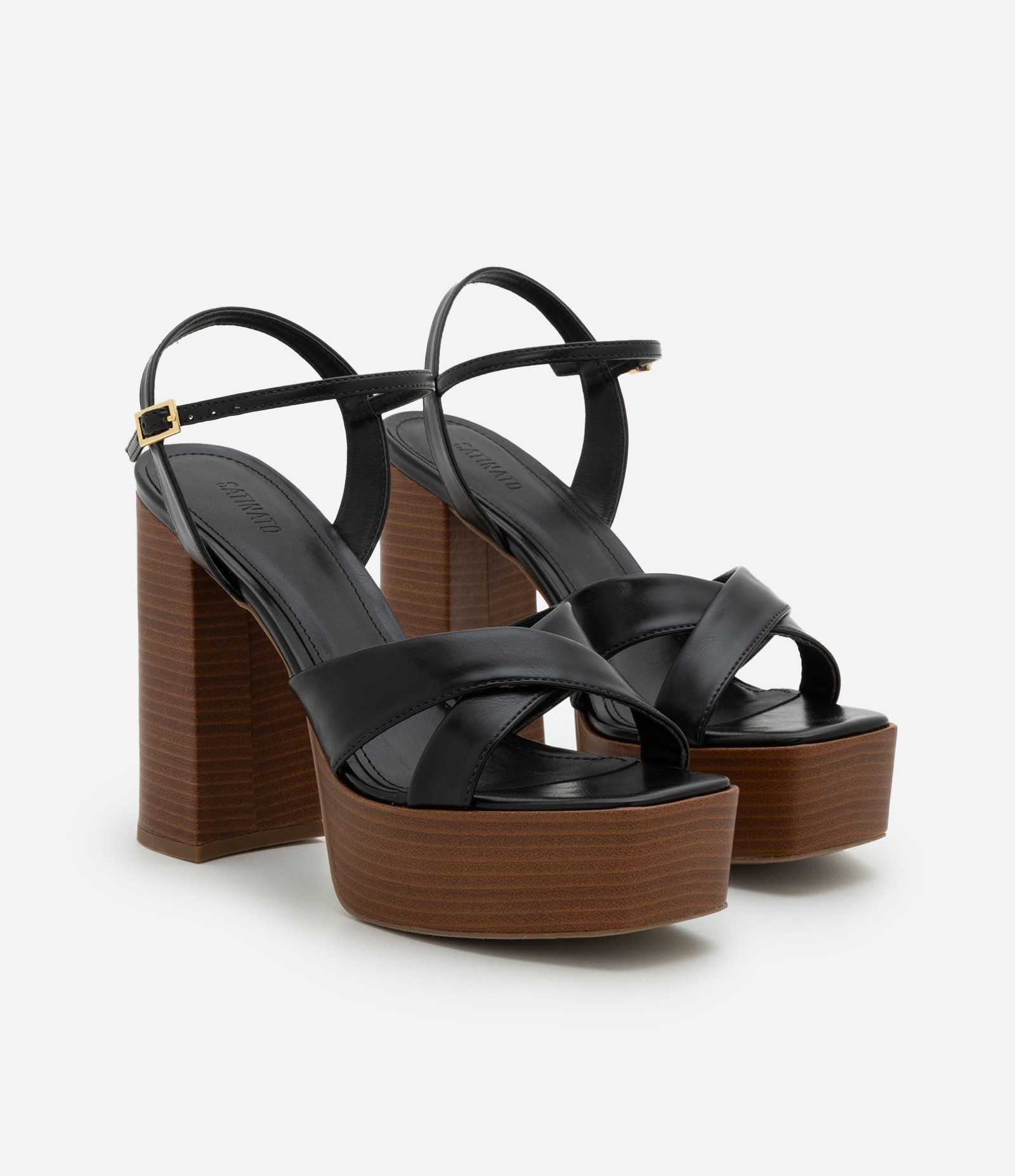 Sandália Meia Pata com Tiras Cruzadas e Salto Super Alto Preto 2