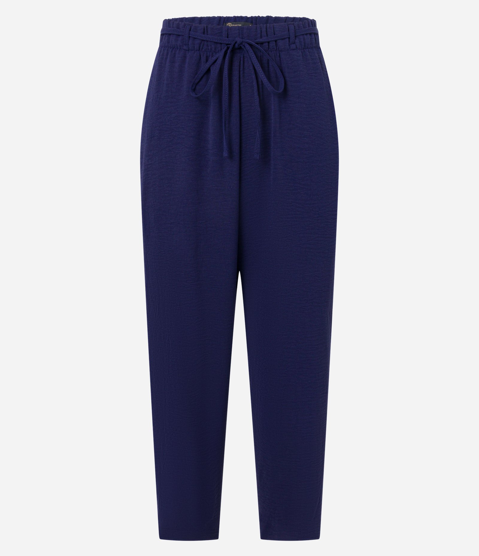 Calça Cenoura Cintura Alta em Airflow com Amarração Azul Marinho 5