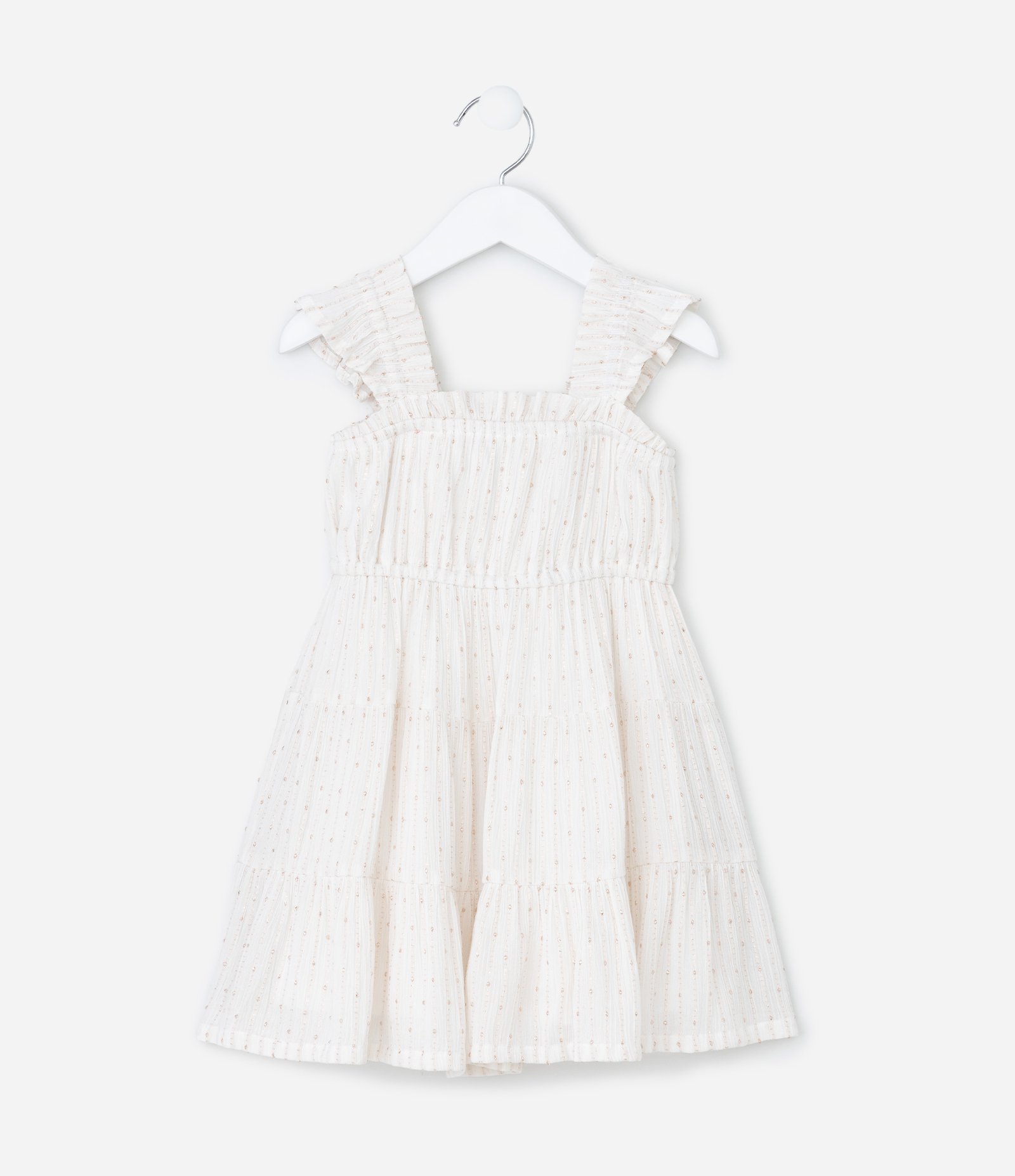 Vestido Infantil de Alcinha com Detalhes Franzidos - Tam 1 a 6 Anos Branco 1