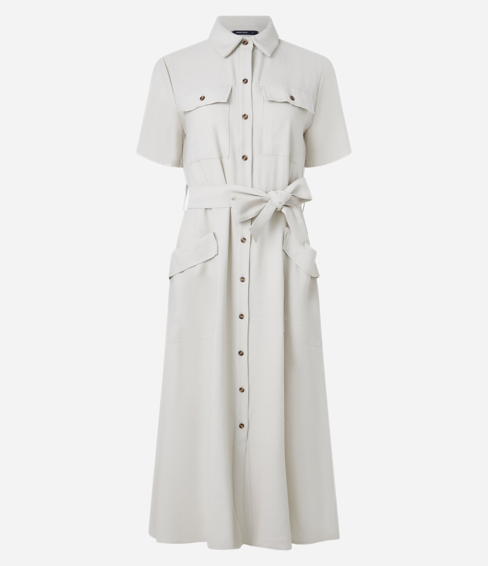 Vestido Midi em Sarja com Bolsos Utilitários e Amarração Branco 5