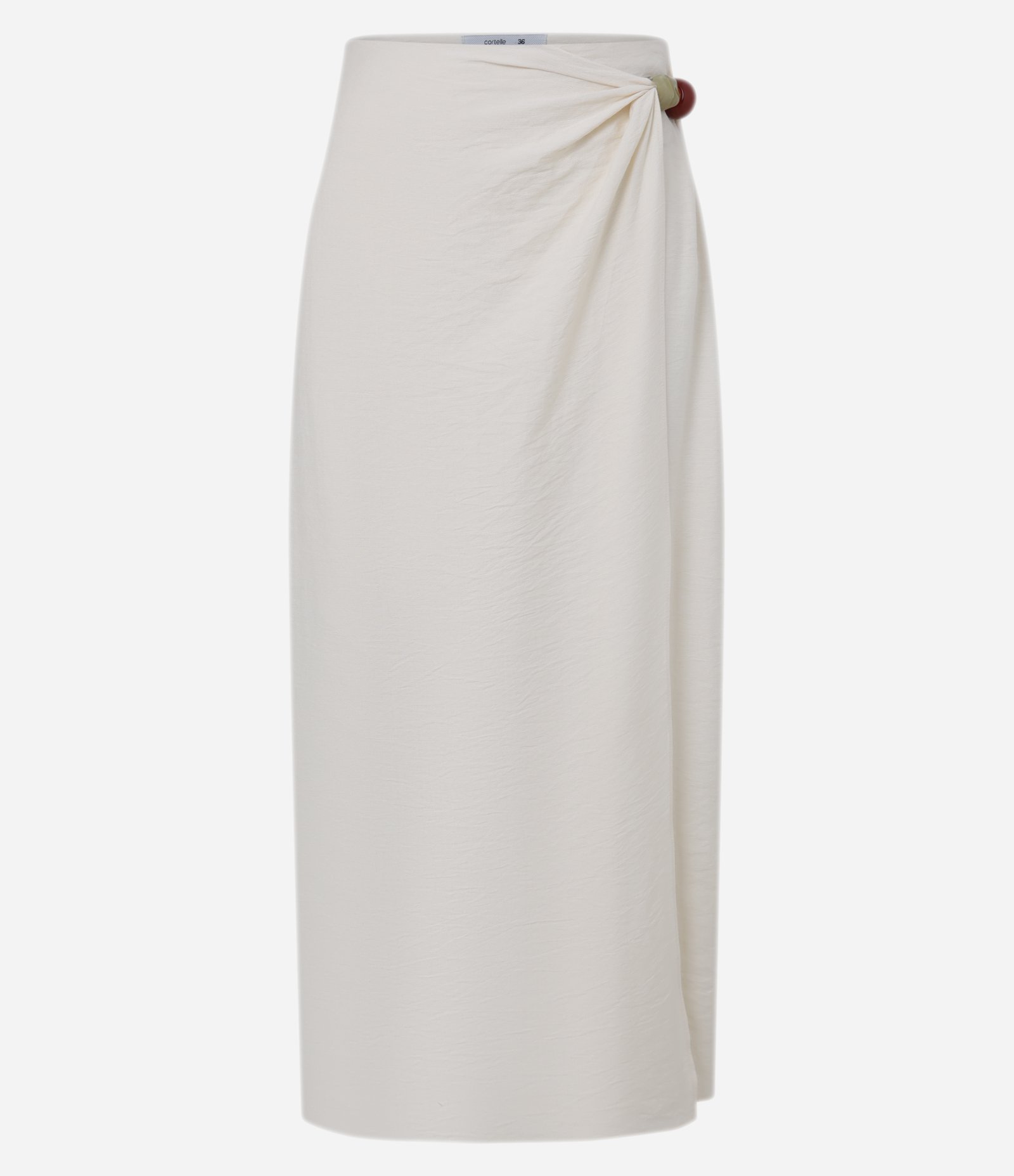 Saia Midi Reta em Crepe com Transpasse e Aviamento de Bolotas na Lateral Off White 7