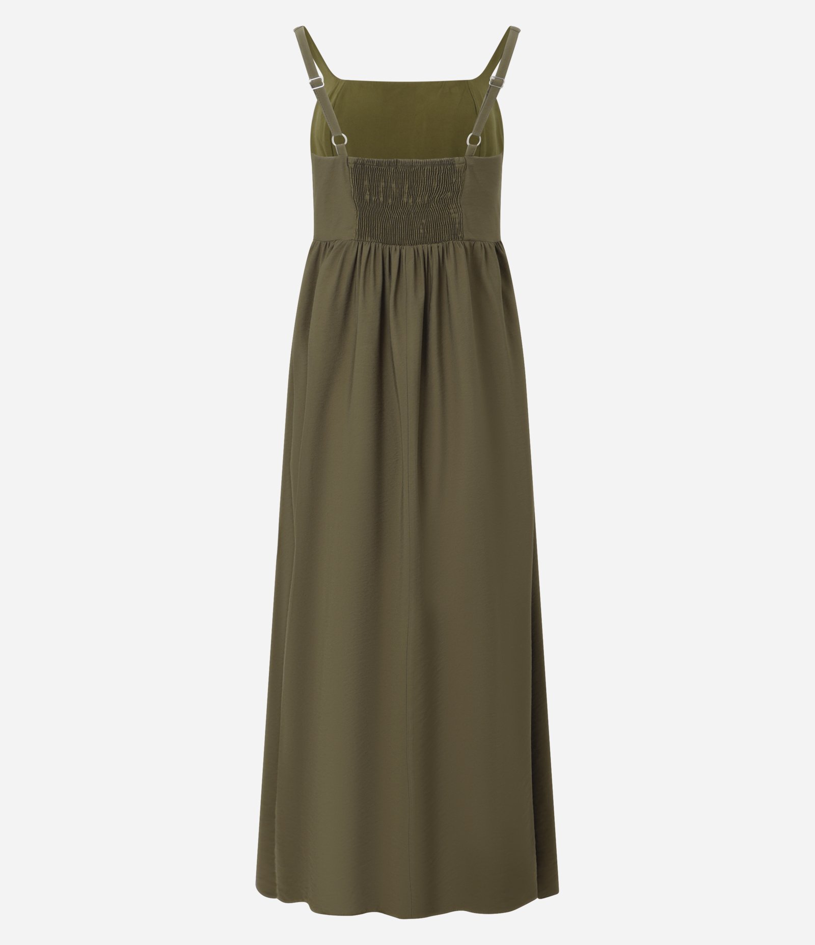 Vestido Midi Evasê em Sarja com Alça Fina e Busto Ajustado Verde 6