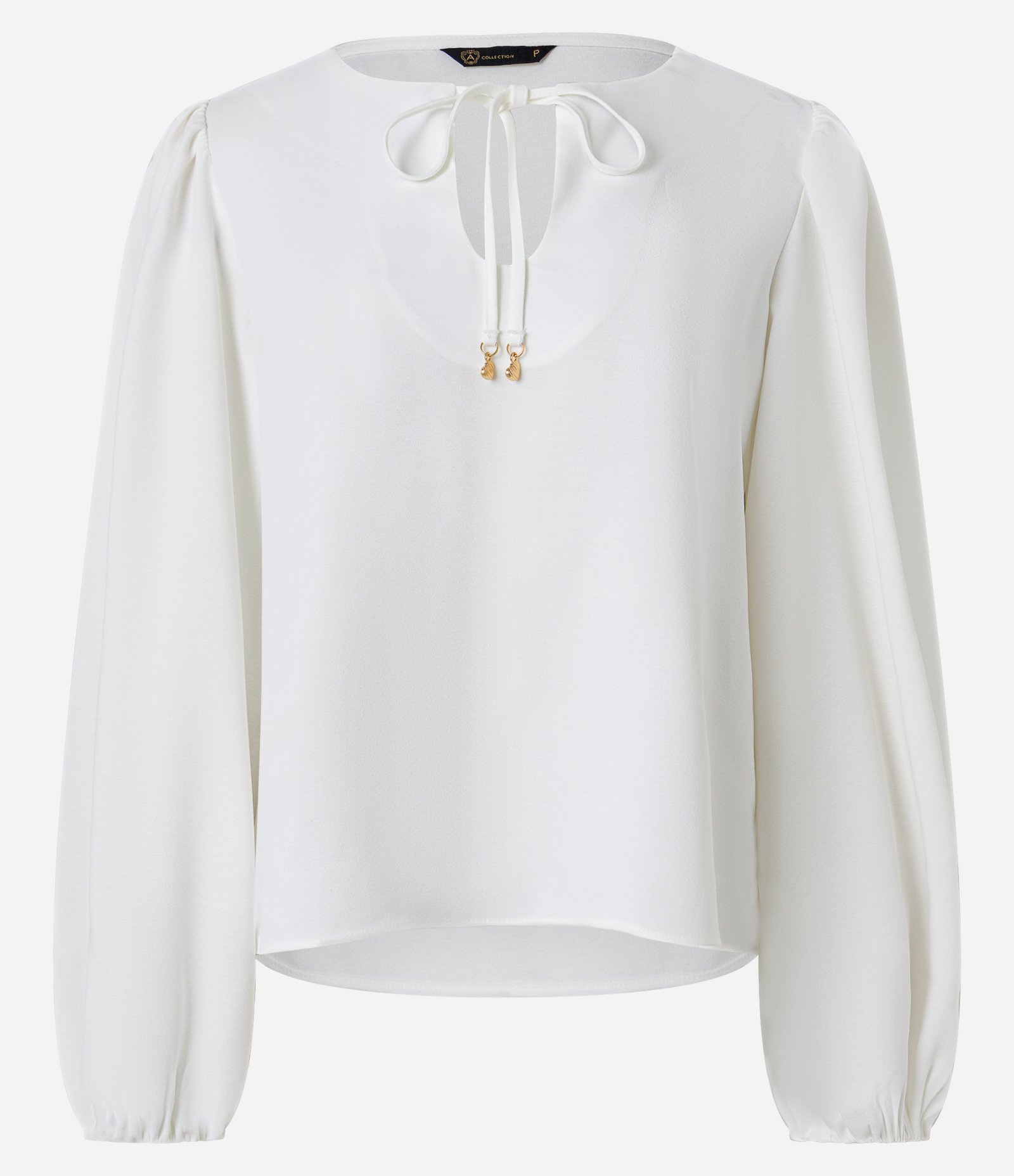 Blusa Acetinada com Pingente de Coração na Amarração da Gola Off White 5