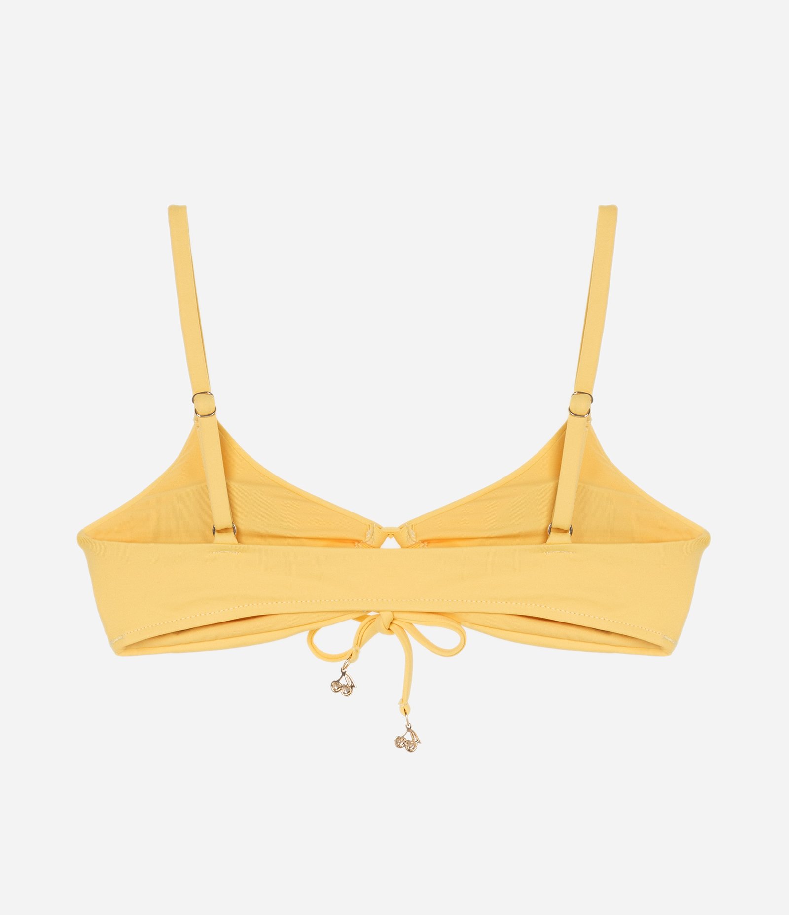 Biquíni Top Camisetinha em Microfibra com Amarração Frontal e Ponteira de Cereja Amarelo 5
